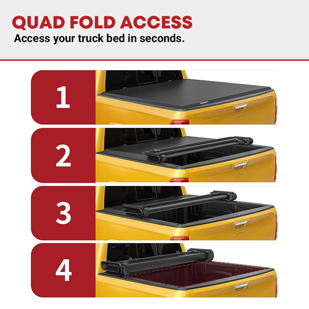 Side view of Quad Fold Tonneau Cover for 2007–2013 Silverado/Sierra 1500 6.6 ft Bed | YITAMOTOR