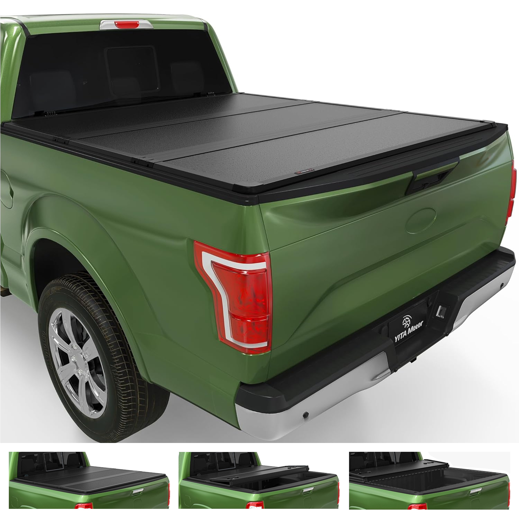 Side view of FRP Hard Tri Fold Truck Bed Tonneau Cover Fits for Ford F-250 F-350 F250 F350 Super Duty 2017-2026, 6.75 ft Bed