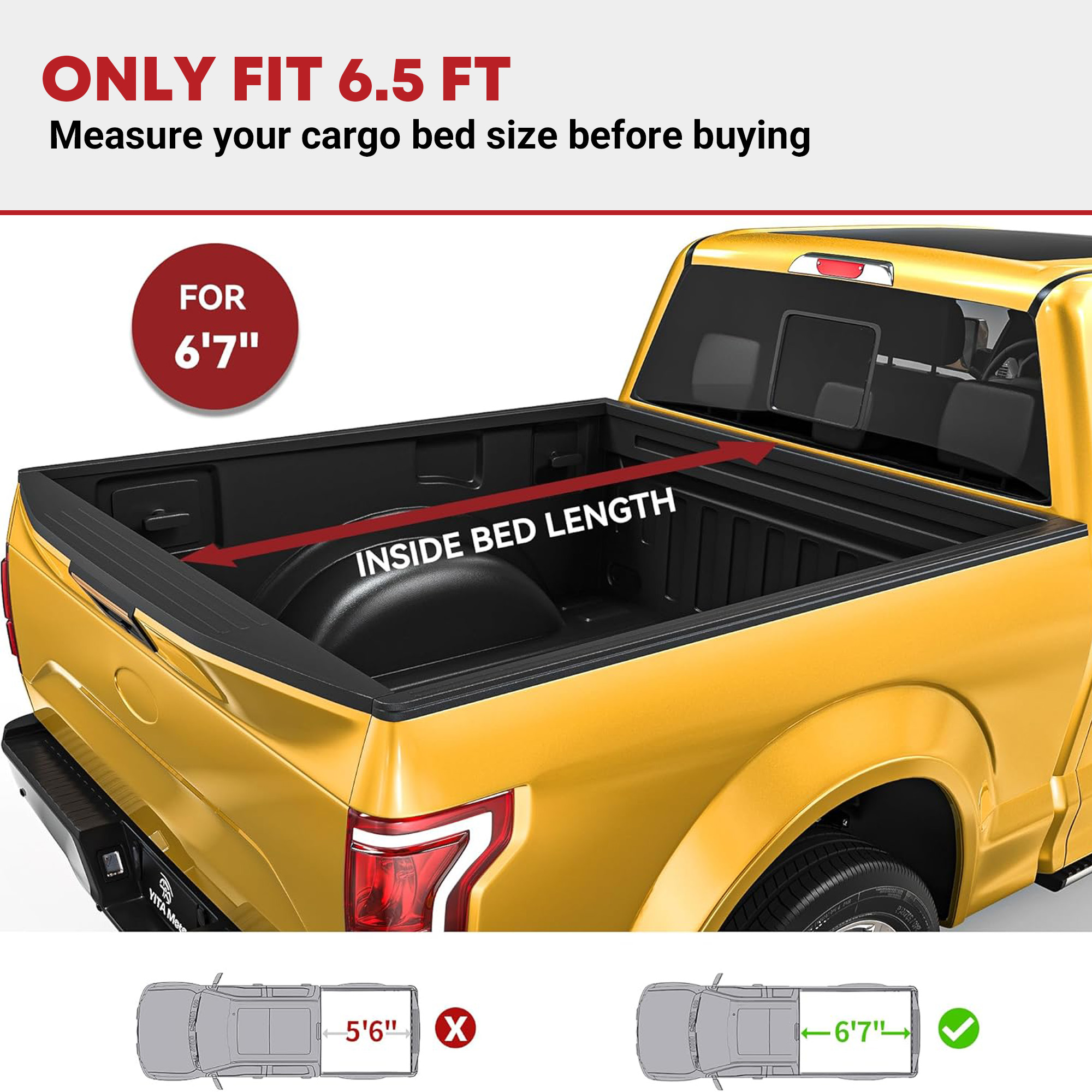 Side view of YITAMOTOR Quad Fold Tonneau Cover for Nissan Titan/XD 2016–2024, 6.5 ft Fleetside Bed, No Titan Box