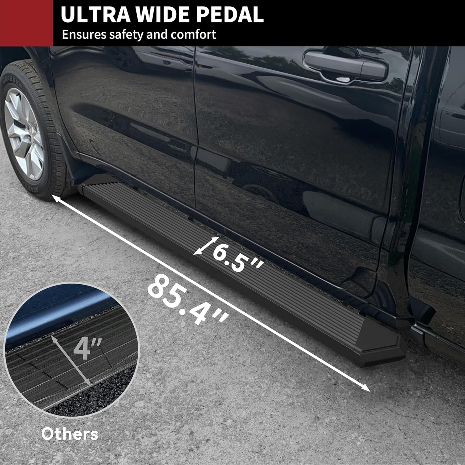 Side view of YITAMOTOR Black Running Boards for 2009-2014 Ford F-150 SuperCrew Cab | Side Steps Nerf Bars