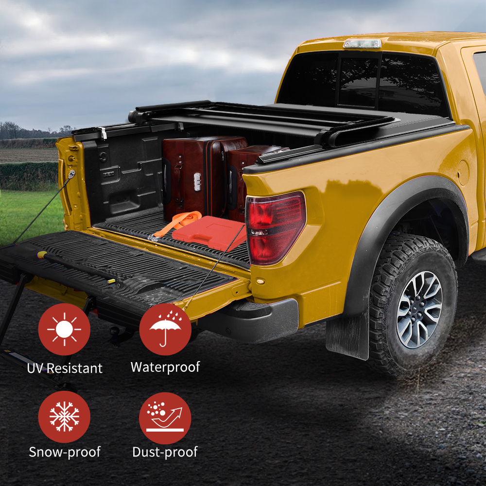 Side view of Quad Fold Tonneau Cover for 2007–2013 Silverado/Sierra 1500 6.6 ft Bed | YITAMOTOR