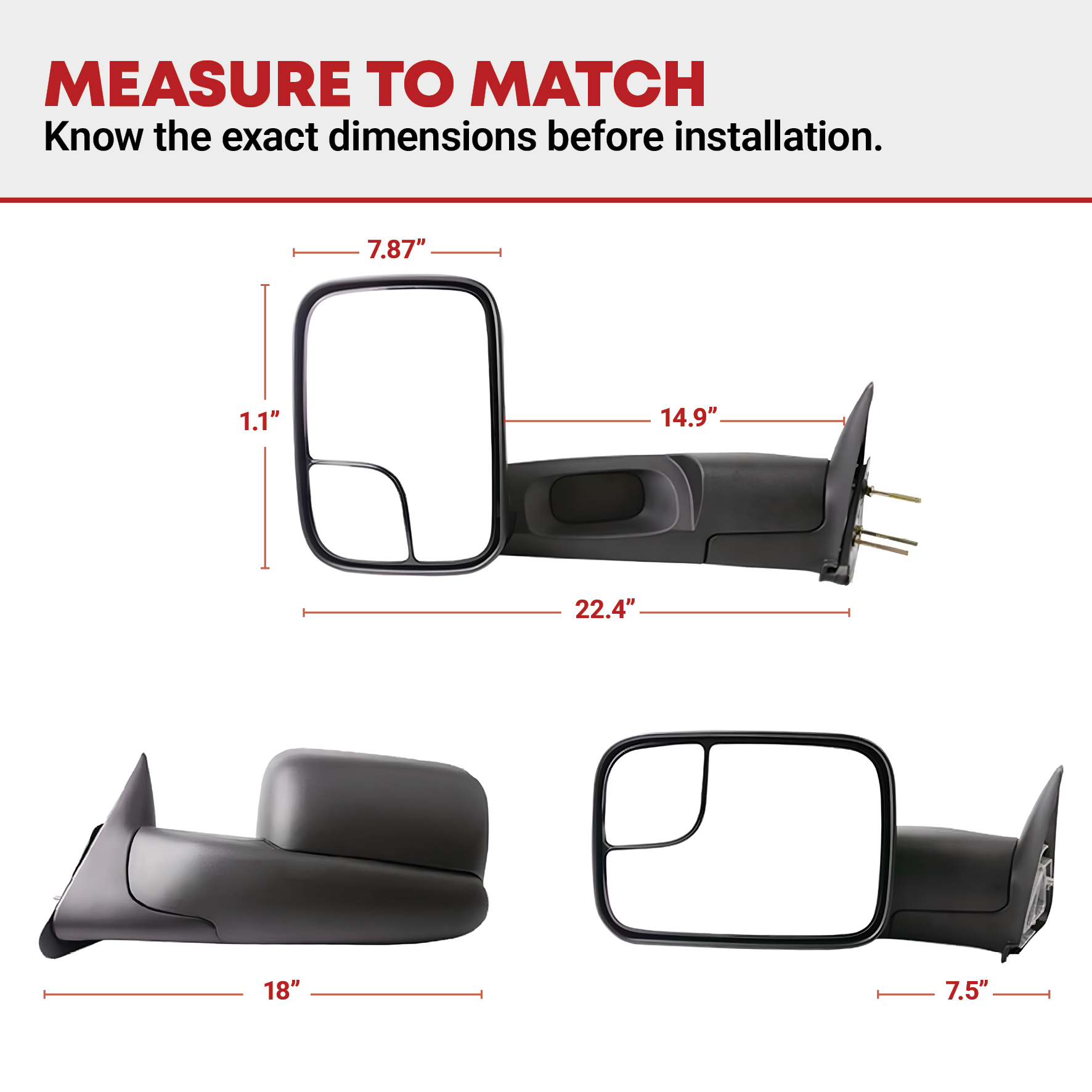 ECCPP Towing Mirror Replacement Fit For Dodge 94-01 For Ram 1500 94 02 2500 3500 Pickup Truck Manual Tow Left Driver Right Passenger Pair Set Fits 60177 78c