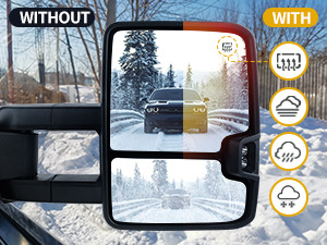 Power heated plane mirror