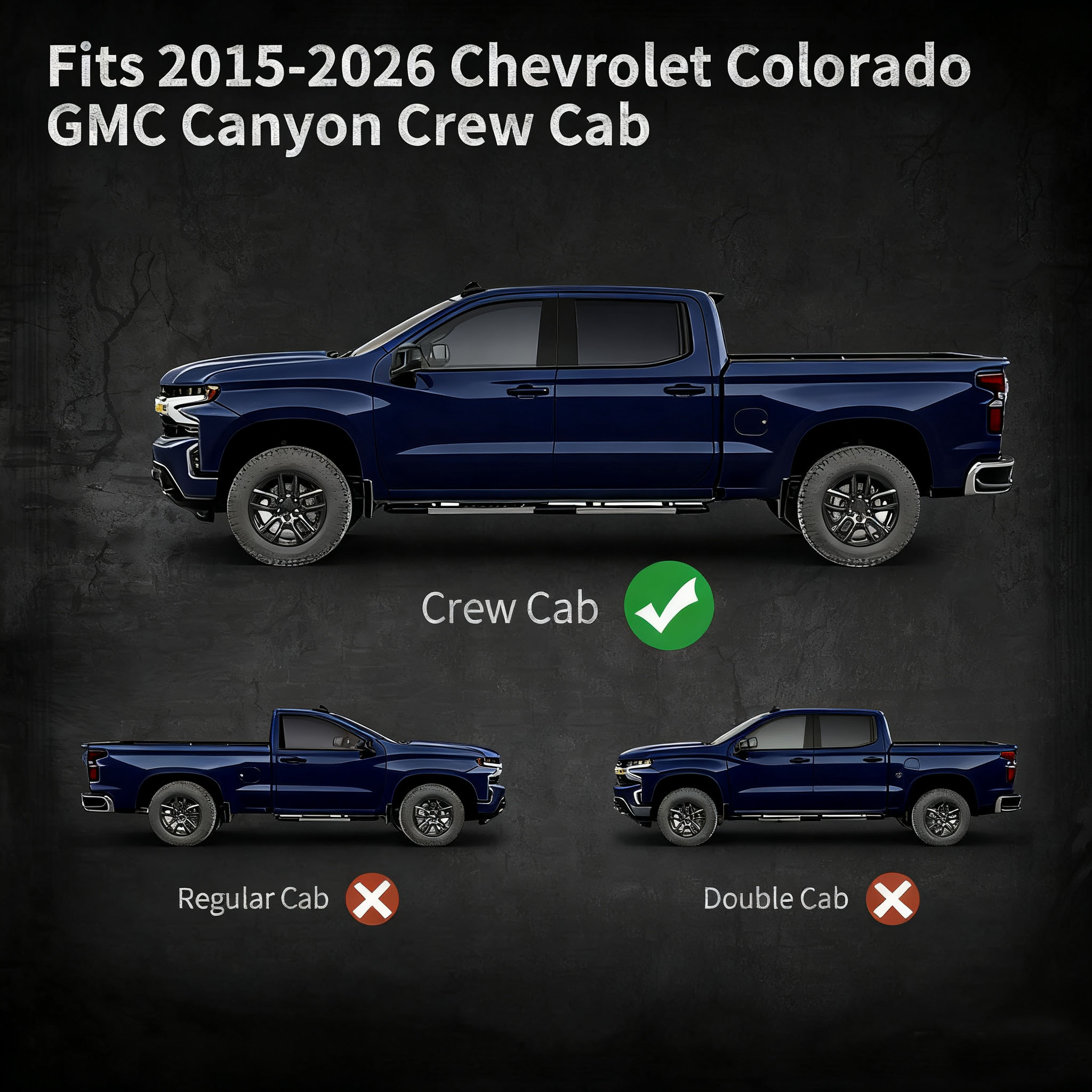 Side view of OEDRO Running Boards Compatible with 2015-2026 Chevy Colorado/GMC Canyon Crew Cab, Carbon Steel Side Steps, Bolt-On Nerf Bars with Two Stairs Design