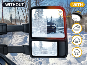 Power heated plane mirror