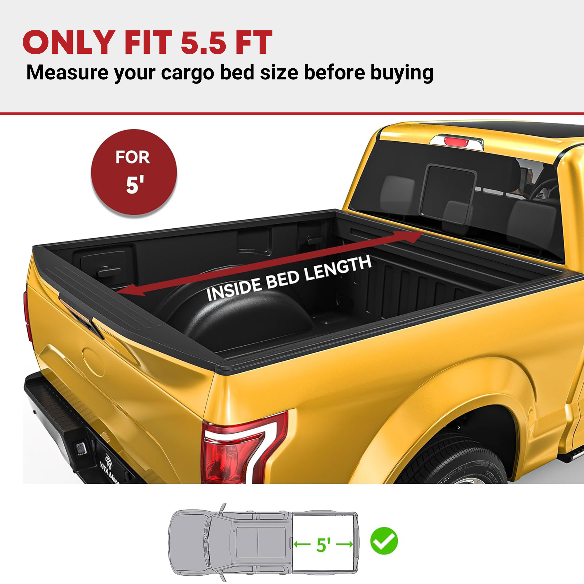 Side view of YITAMOTOR Soft Tri-Fold Truck Bed Cover for 2017–2026 Honda Ridgeline ,5 ft Pickup Bed