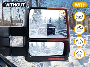 Power heated plane mirror