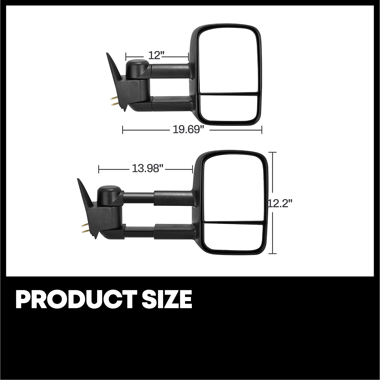 Side view of YITAMOTOR® 1988-1998 Chevy GMC C1500 C2500 C3500 K1500 K2500 K3500 Pickup Truck Manual Extendable Towing Mirrors