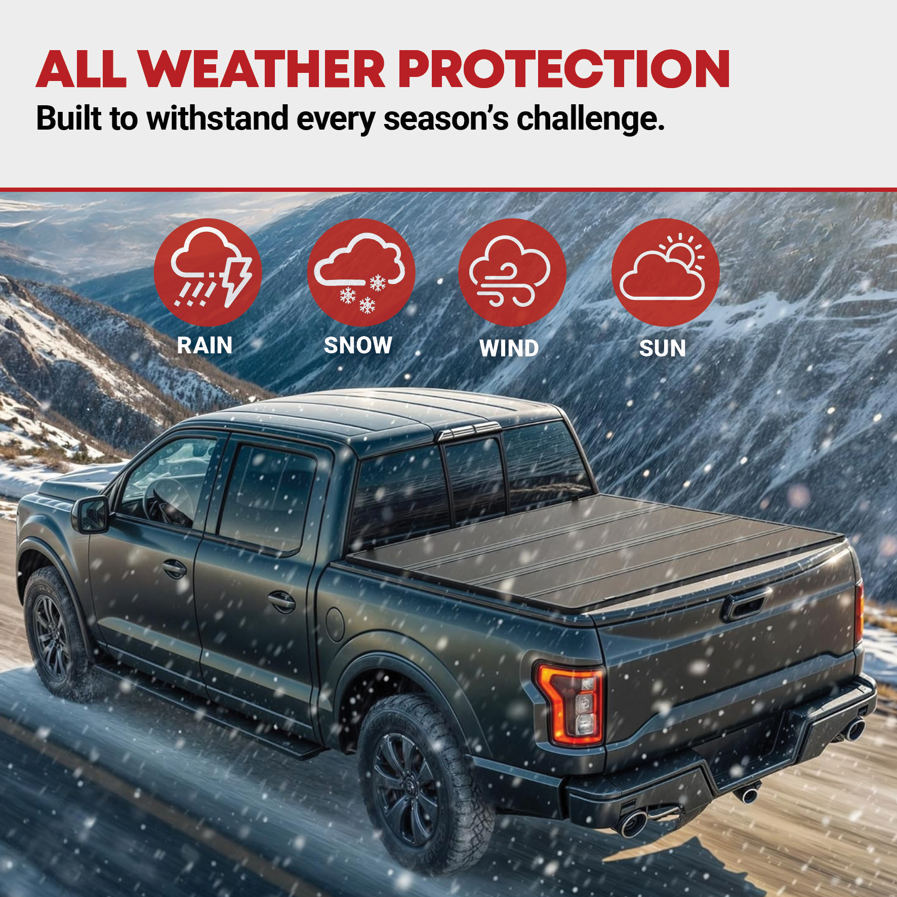 Side view of YITAMOTOR Quad Fold Hard Tonneau Cover for Silverado/Sierra 1500 (2019-2026) – 5.8ft Bed w/o Multi-Flex Tailgate