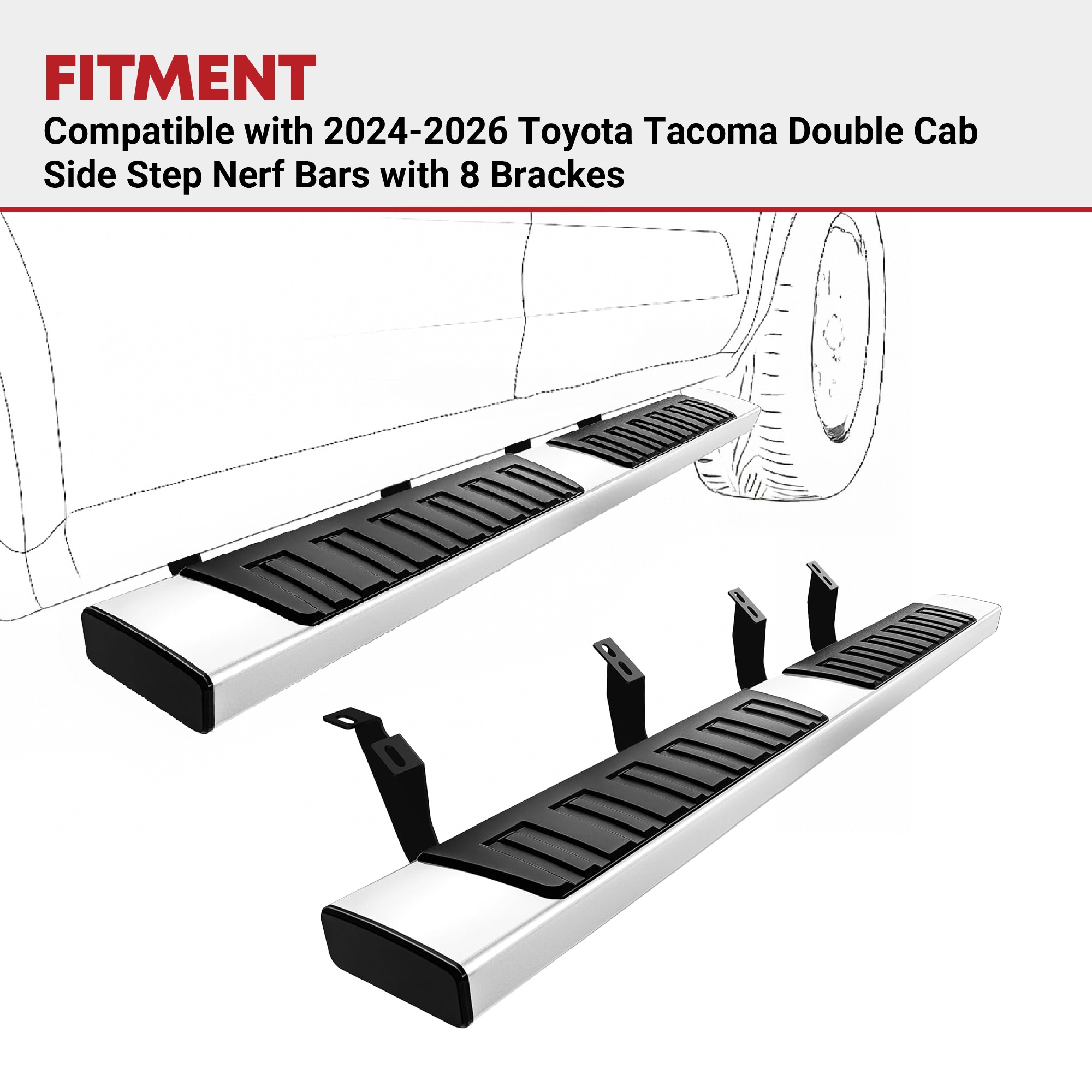 6.5 inches Running Boards Compatible with 2024-2026 Toyota Tacoma