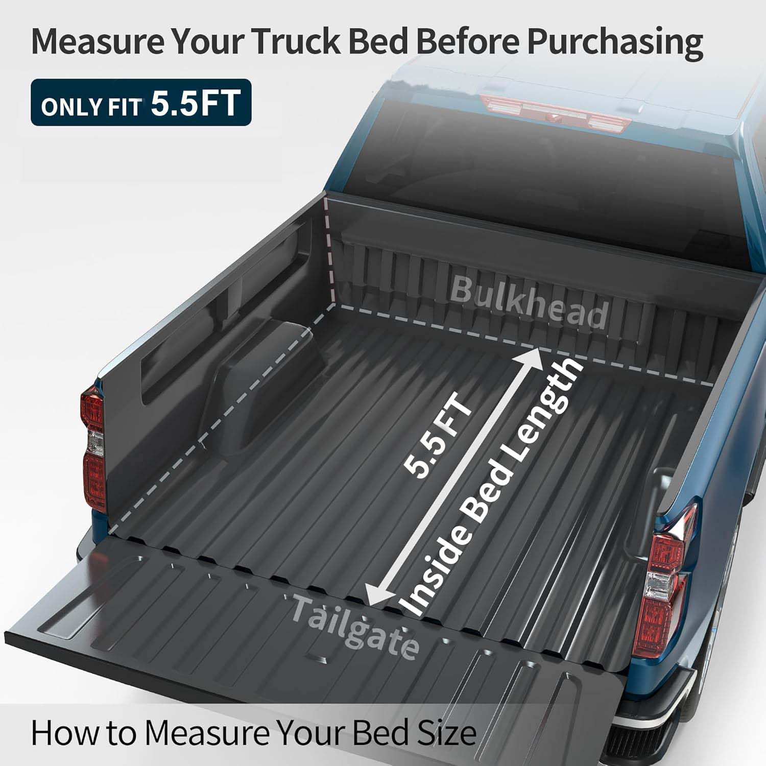 Side view of OEDRO Low-Profile Hard Tri-Fold Tonneau Cover Compatible with Ford F-150 F150 2015-2026, Fit for F-150 Lightning 2022-2026, with 5.5ft Bed