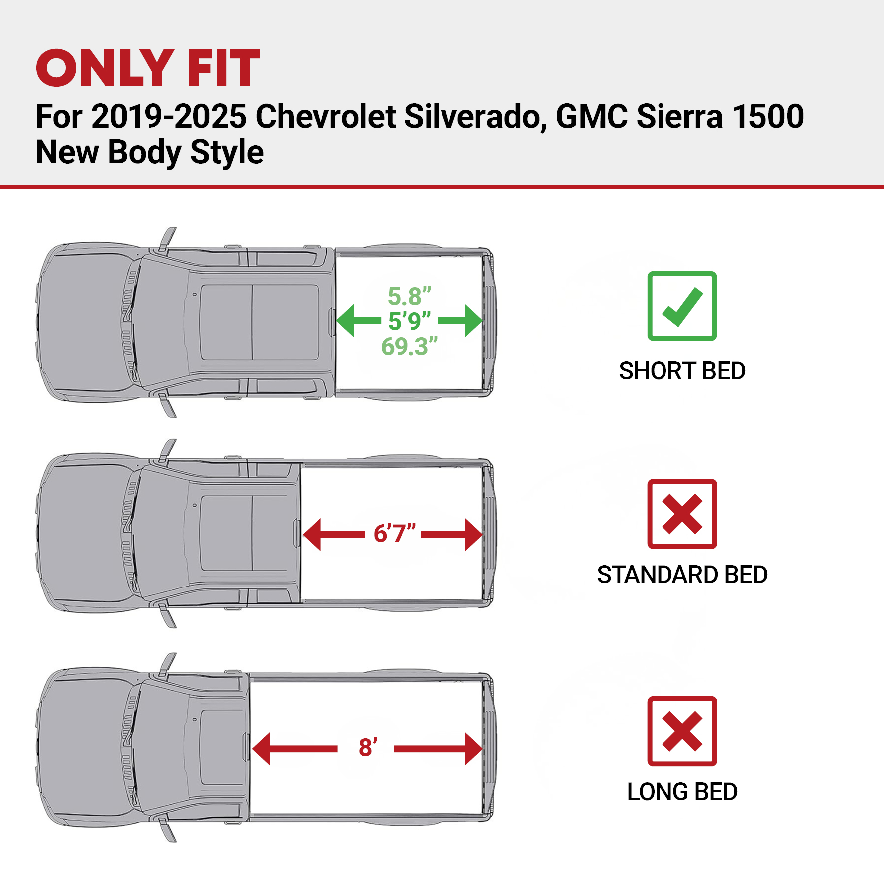 Side view of YITAMOTOR Quad Fold Hard Tonneau Cover for Silverado/Sierra 1500 (2019-2026) – 5.8ft Bed w/o Multi-Flex Tailgate