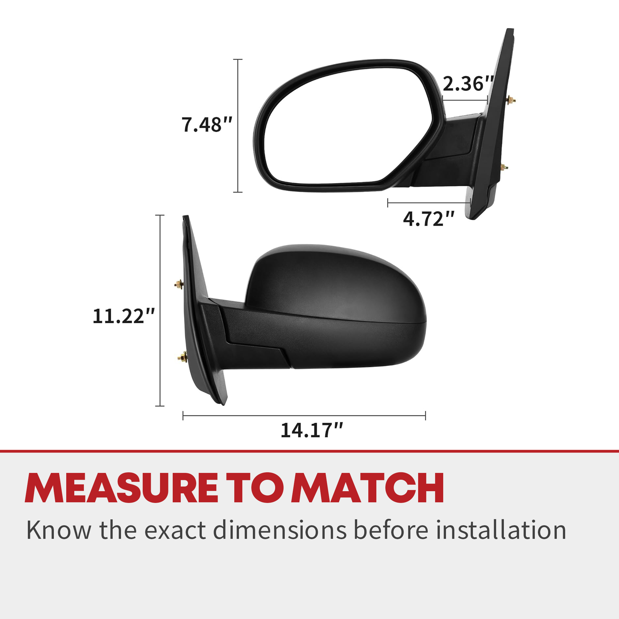 Side view of YITAMOR Manual Towing Mirrors - 2007-2014 Silverado/Sierra 1500-3500 | Left Driver Side, Black