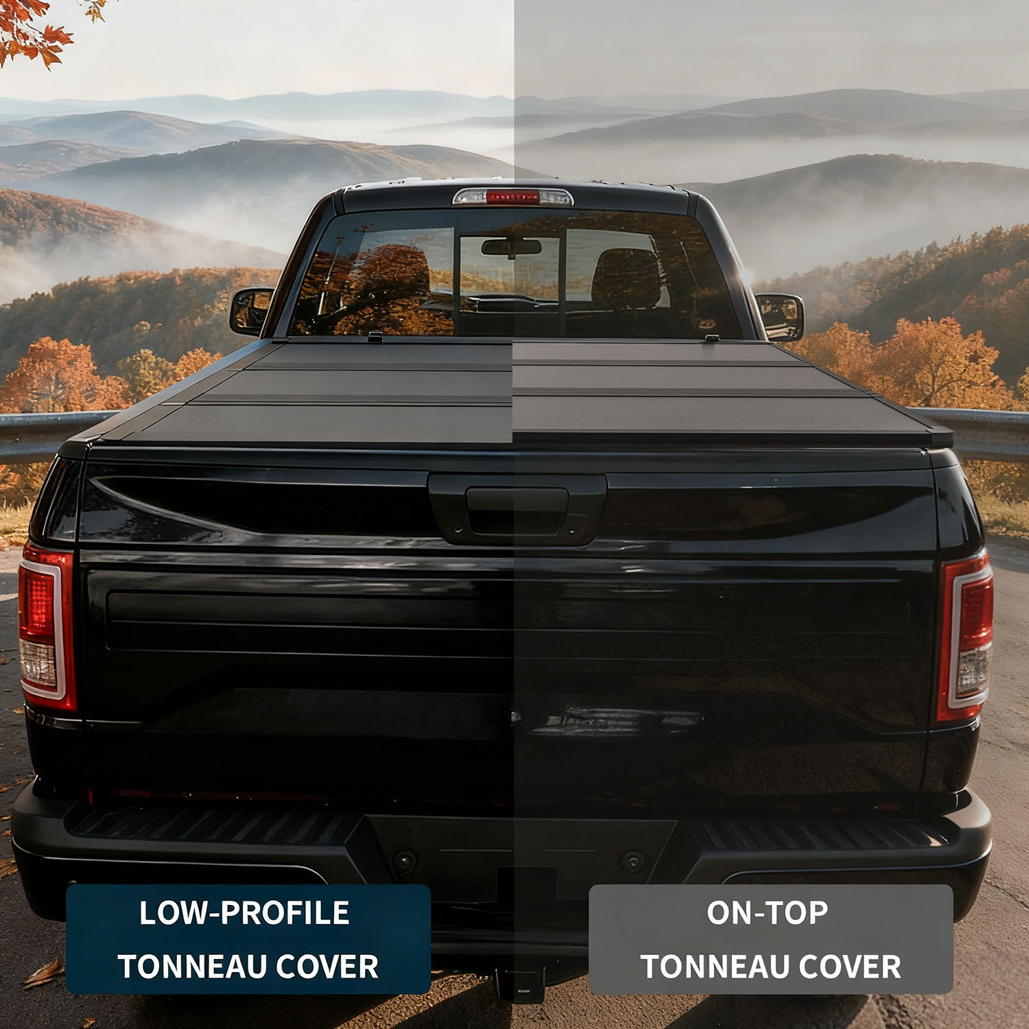 Side view of OEDRO Low-Profile Hard Tri-Fold 5ft Tonneau Cover Compatible with 2019-2026 Ford Ranger 5 Feet Bed, One-Handed Quick Release, Drainage Design