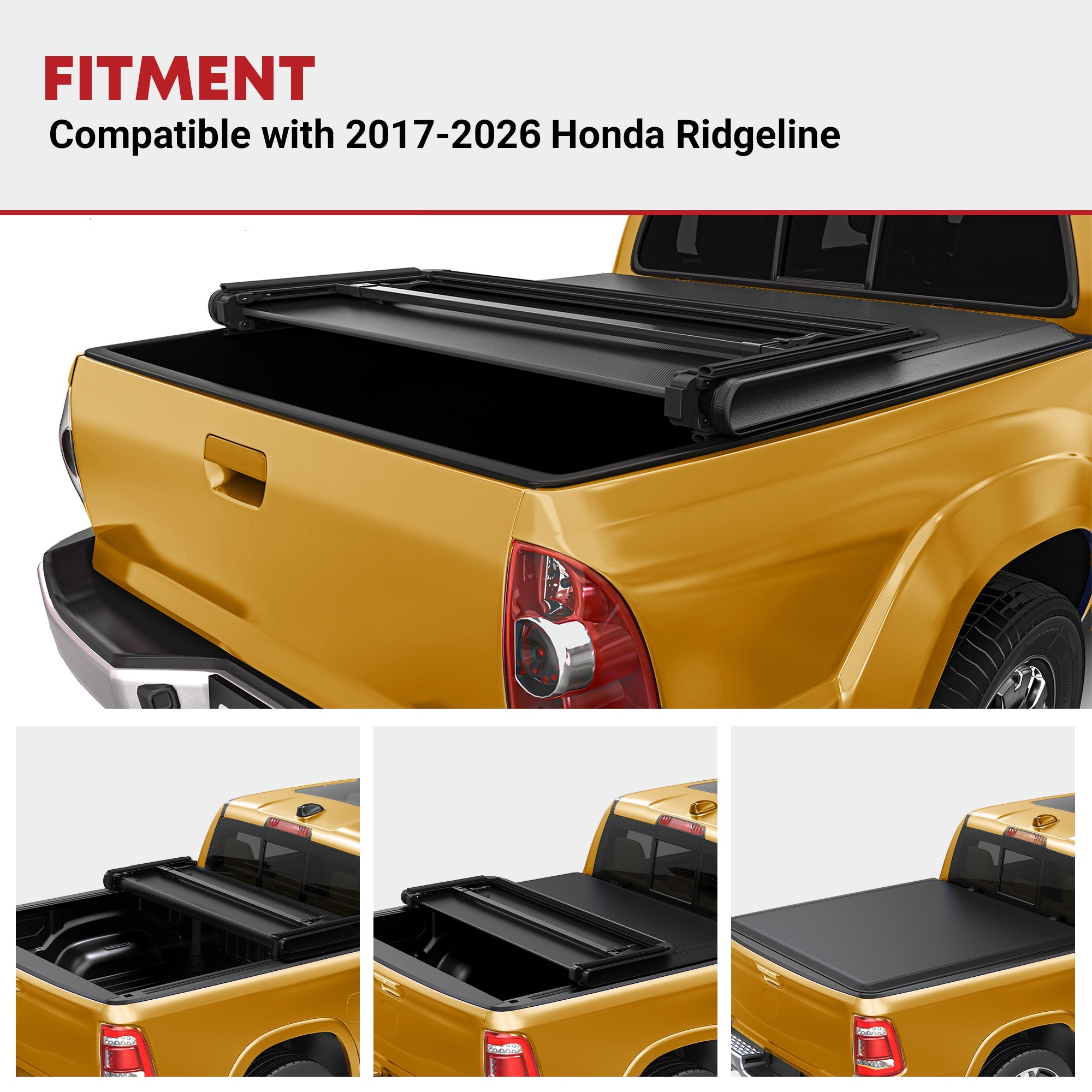 Side view of YITAMOTOR Soft Tri-Fold Truck Bed Cover for 2017–2026 Honda Ridgeline ,5 ft Pickup Bed