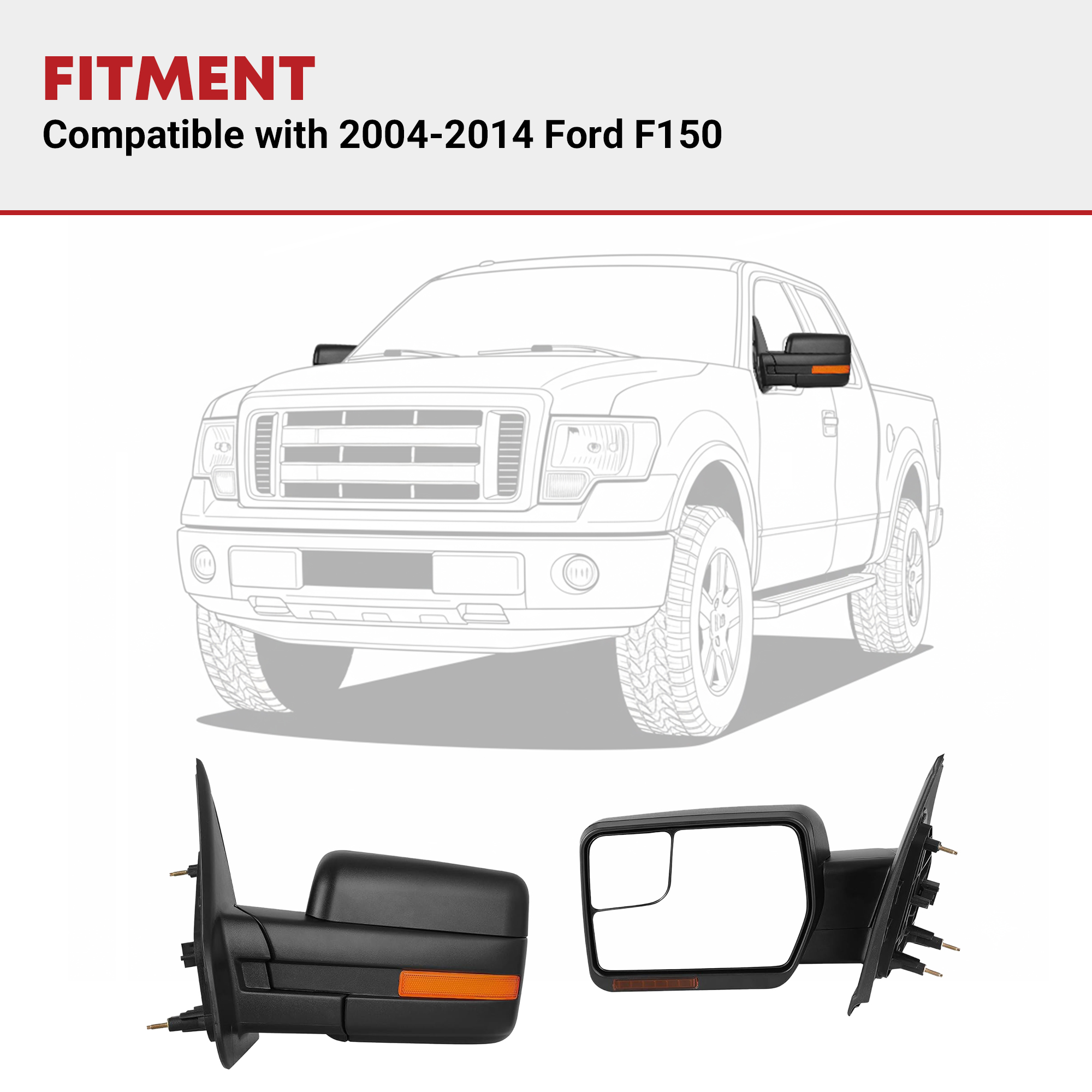 Ford F150 2004 - 2008 & Ford F150 2009 - 2014 Sideview Mirror Tow Styl – Tork Parts