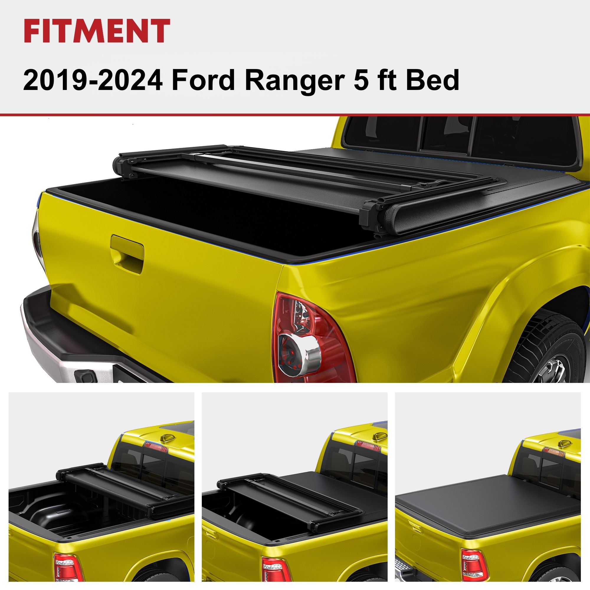Side view of YITAMOTOR Soft Roll Up Tonneau Cover for 2019-2024 Ford Ranger 5 ft Bed