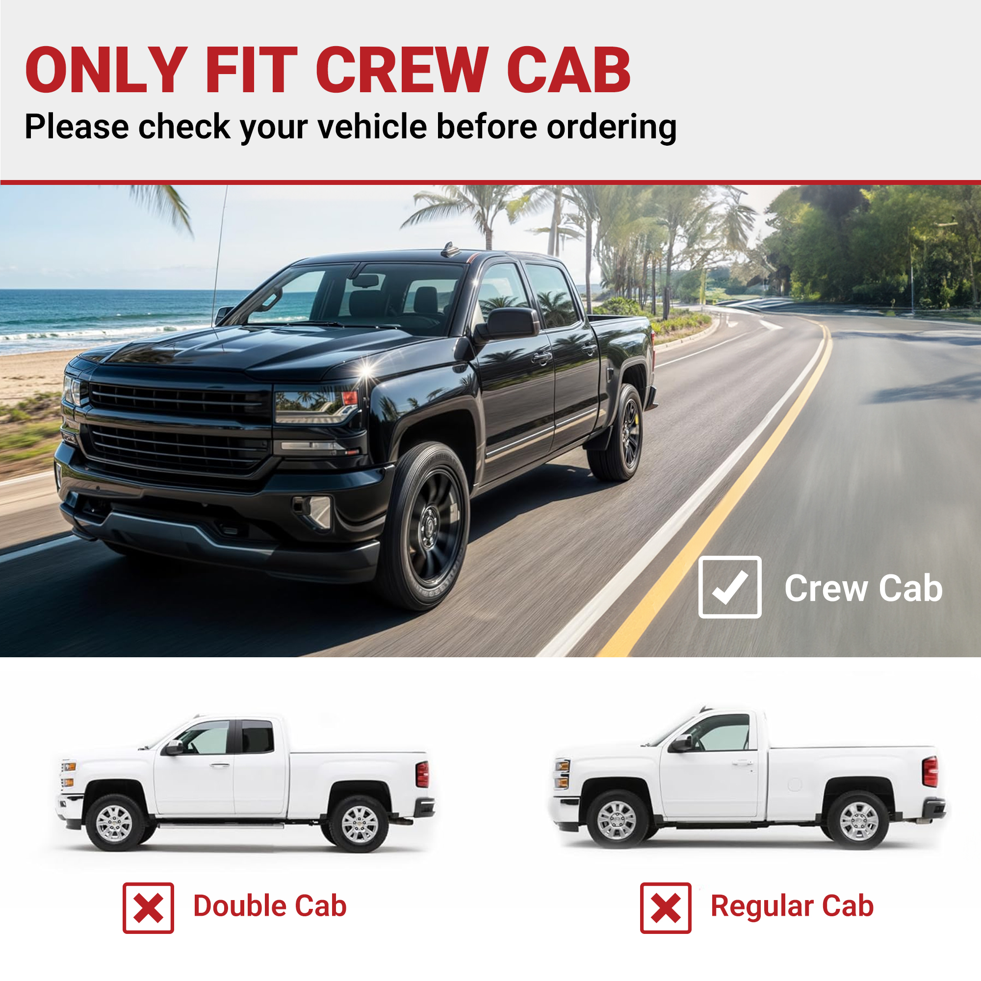 Side view of YITAMOTOR 6" Black Running Boards for 2007-2018 Chevy Silverado 1500 & GMC Sierra 1500/2500HD/3500HD Crew Cab | Nerf Bars