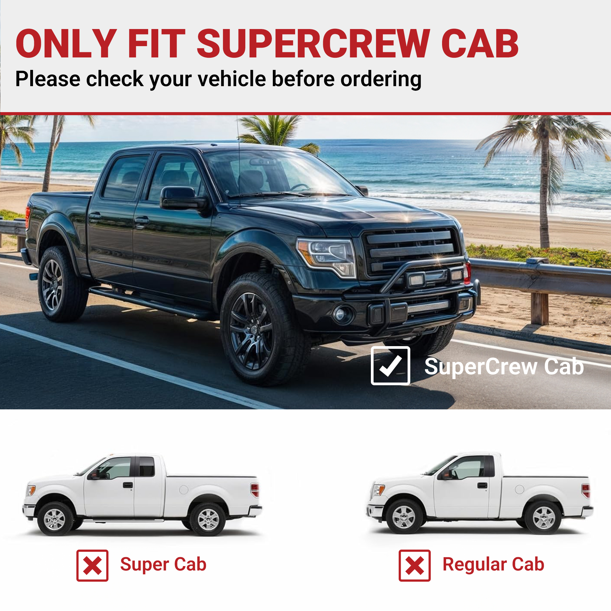 Side view of YITAMOTOR Black Running Boards for 2009-2014 Ford F-150 SuperCrew Cab | Side Steps Nerf Bars