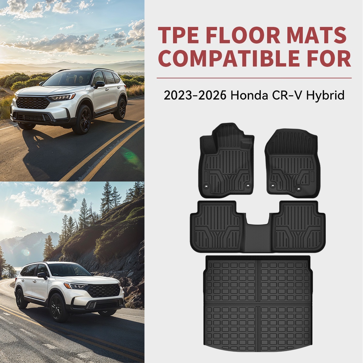 Side view of Custom Fit All-Weather Floor Mats & Cargo Liner for 2023-2026 Honda CR-V Hybrid, TPE Floor Liners & Cargo Mat Full Set, Black