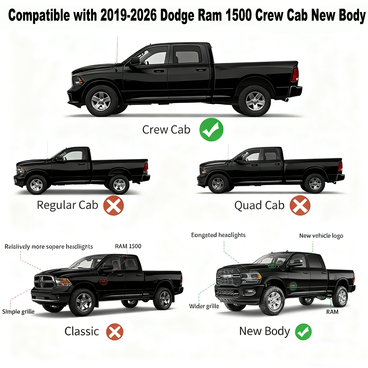 Side view of OEDRO Wheel to Wheel Running Boards Fit for 2019-2026 Dodge Ram 1500 New Body Crew Cab (Not fit 1500 Classic), Bed Access Side Steps Steel Nerf Bars