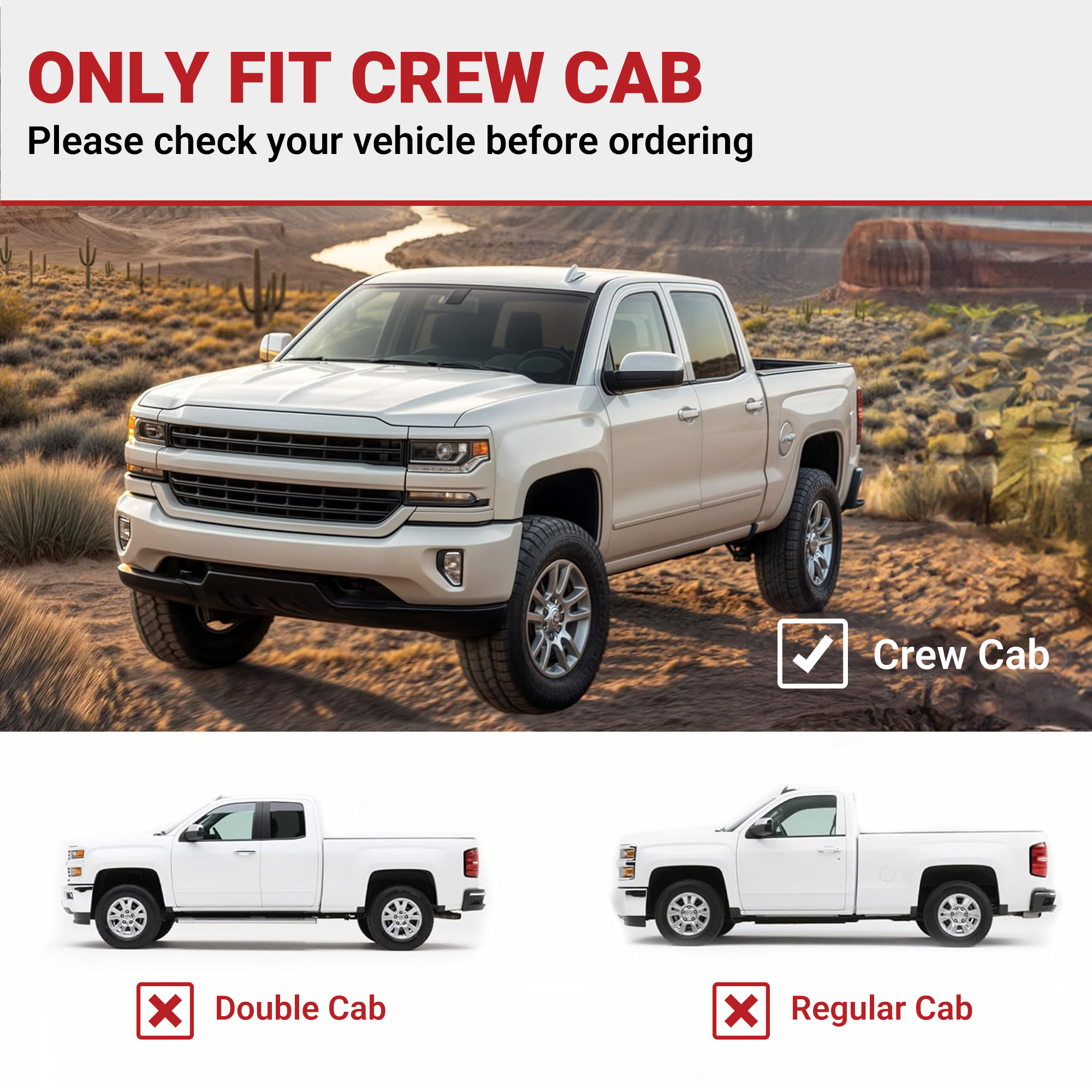 Side view of YITAMOTOR 6" Black Running Boards for 2019-2026 Chevy Silverado 1500 & GMC Sierra 1500/2500HD/3500HD Crew Cab | Nerf Bars