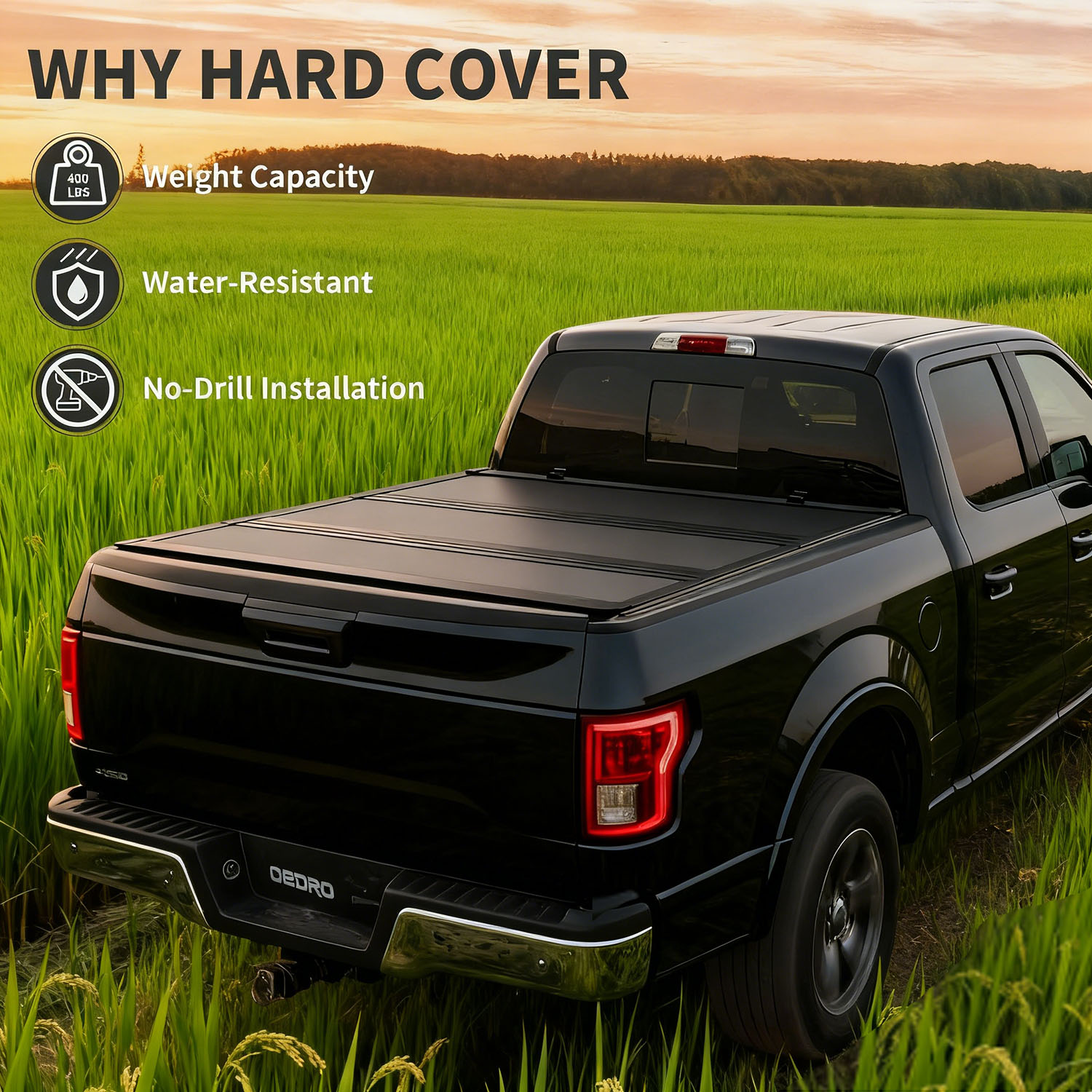 Side view of OEDRO Low-Profile Hard Tri-Fold 5ft Tonneau Cover Compatible with 2019-2026 Ford Ranger 5 Feet Bed, One-Handed Quick Release, Drainage Design