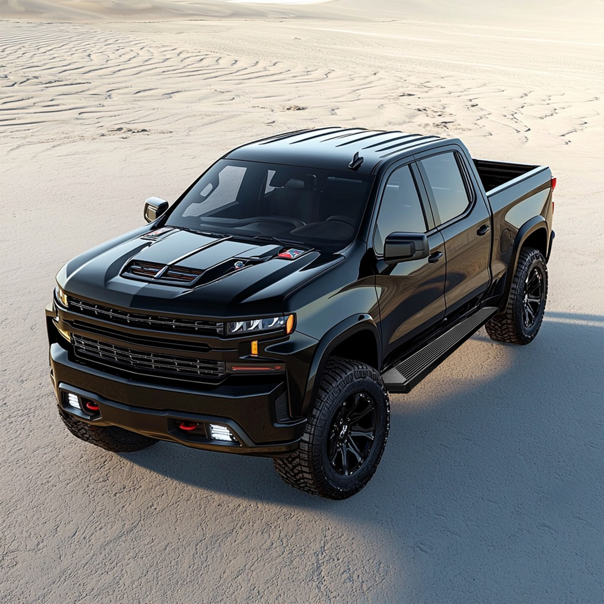 Side view of YITAMOTOR 6" Black Running Boards for 2019-2026 Chevy Silverado 1500 & GMC Sierra 1500/2500HD/3500HD Crew Cab | Nerf Bars