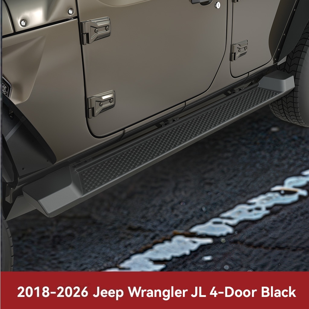 Side view of YITAMOTOR® Running Boards for 2018-2026 Jeep Wrangler JL 4 Door 6" ABS Nerf Bars Side Steps
