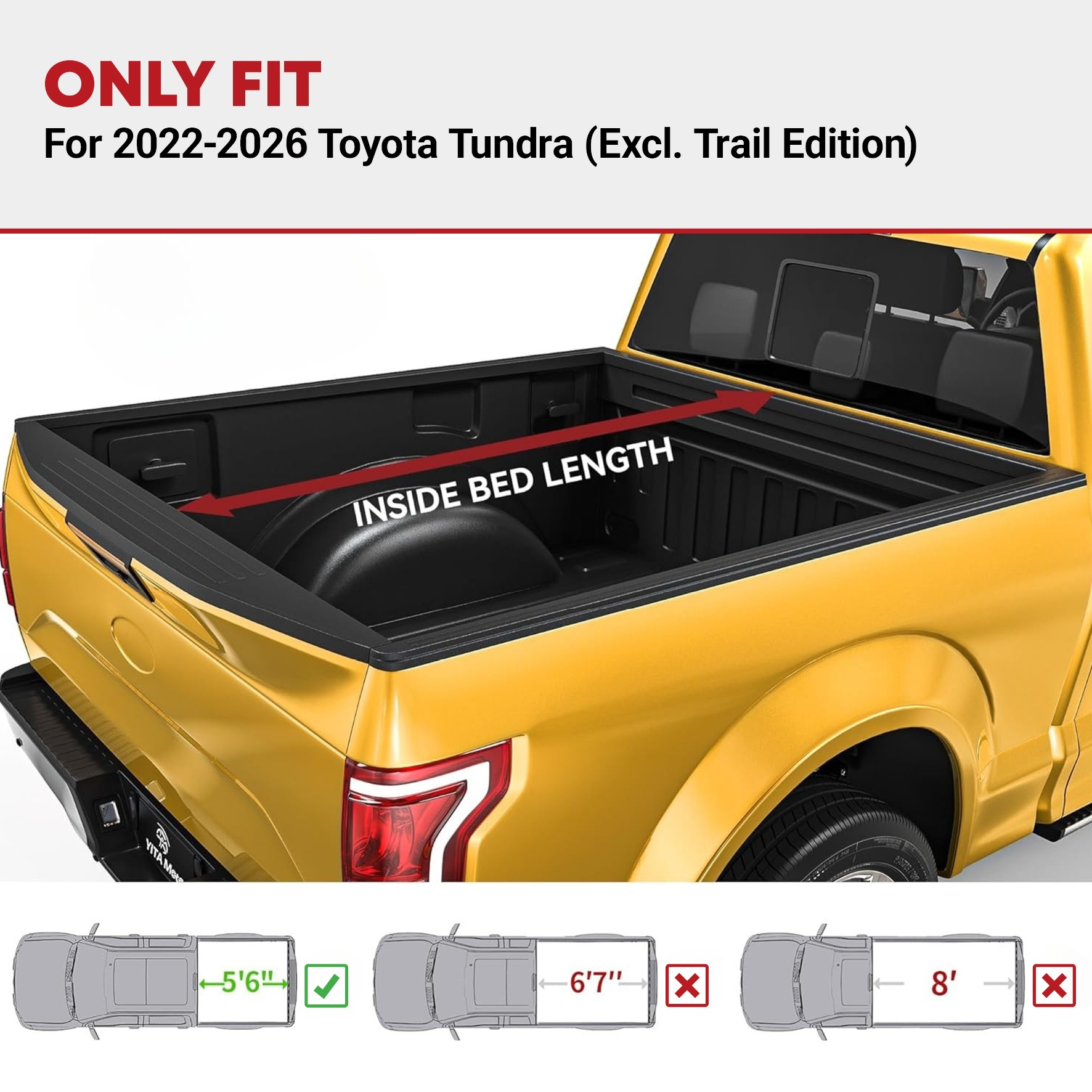Side view of YITAMOTOR® Soft Roll Up Truck Bed Tonneau Cover Compatible with 2022-2026 Toyota Tundra(Excl. Trail Edition) with Deck Rail System 5.5 ft Bed