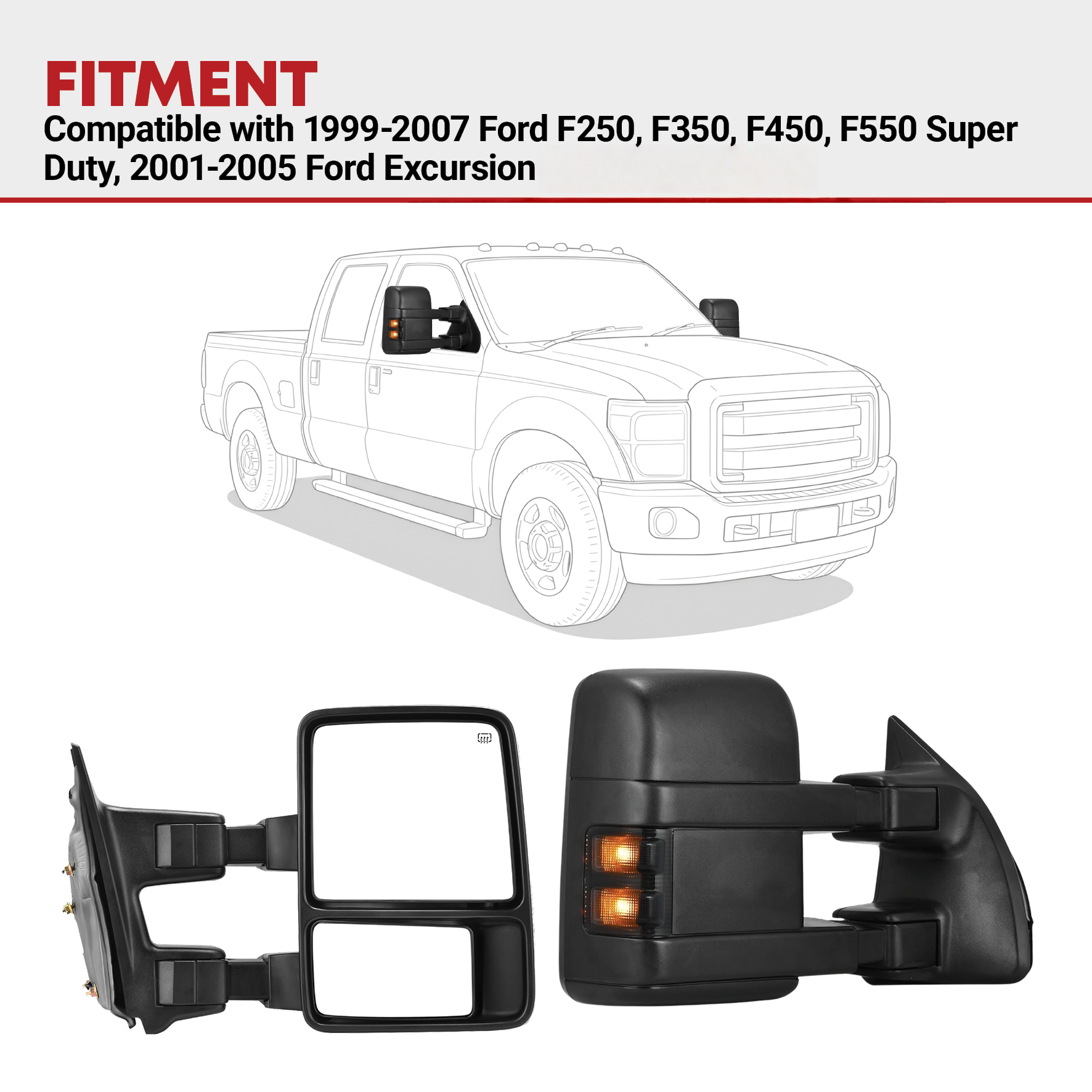 Kool Vue Right Side Mirror For 1999-2015 Ford E-Series – Heated, Textured Black, Power Adjust