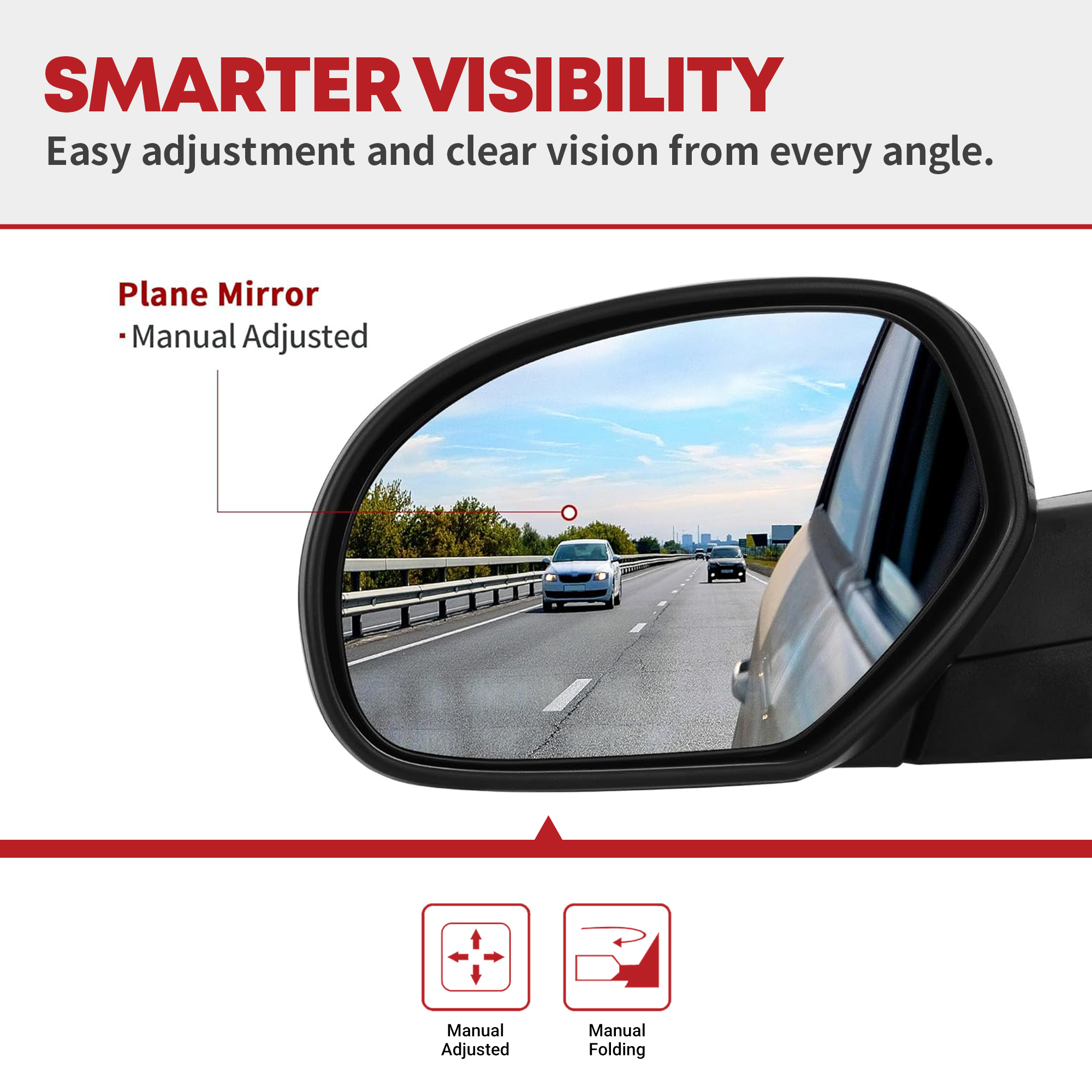 Side view of YITAMOR Manual Towing Mirrors - 2007-2014 Silverado/Sierra 1500-3500 | Left Driver Side, Black