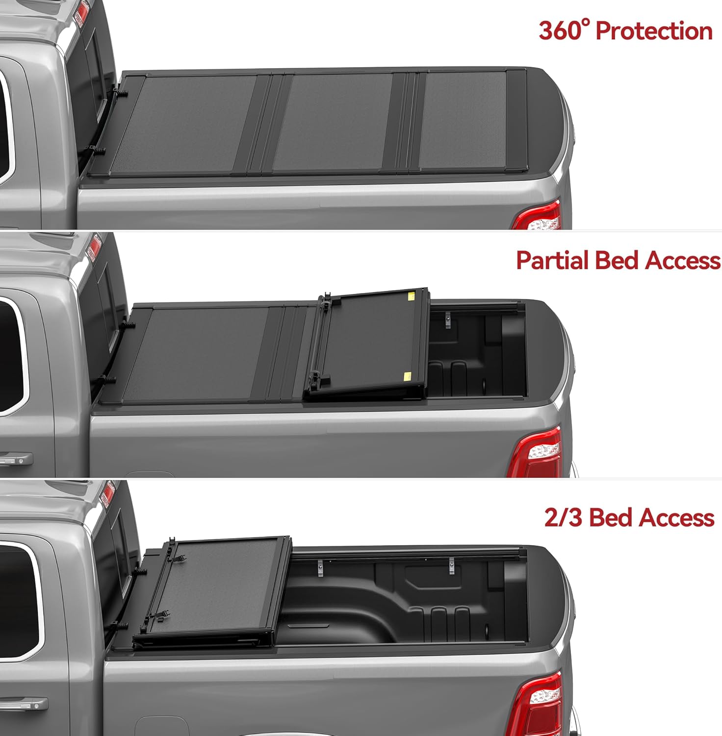 Side view of YITAMOTOR Low-Profile Hard Tri-Fold Tonneau Cover for 2019-2026 Ford Ranger 5ft Bed