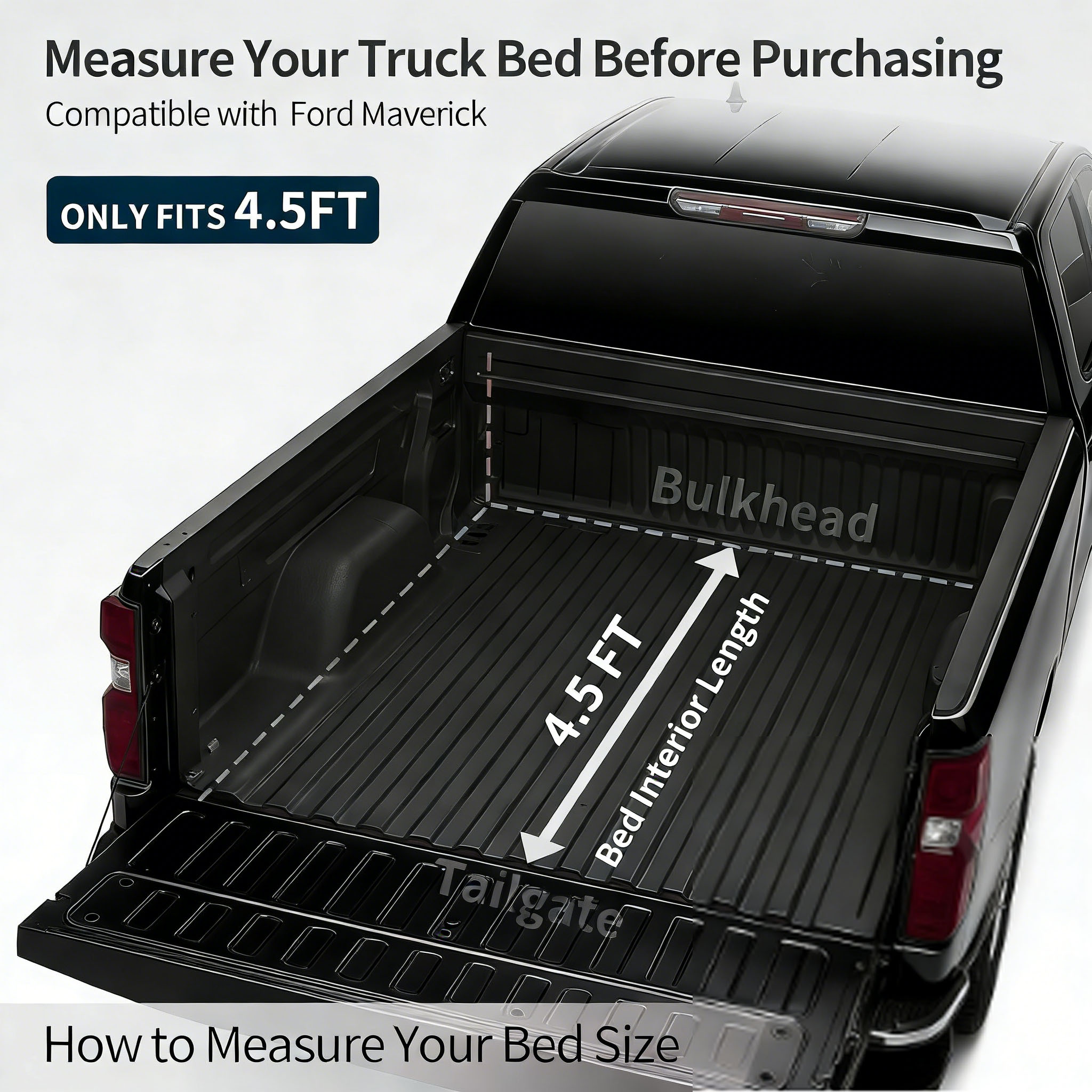 Side view of OEDRO Low-Profile Hard Tri-Fold Tonneau Cover Compatible with Ford Maverick 2022 2023 2024 2025 2026 with 4.5ft Bed