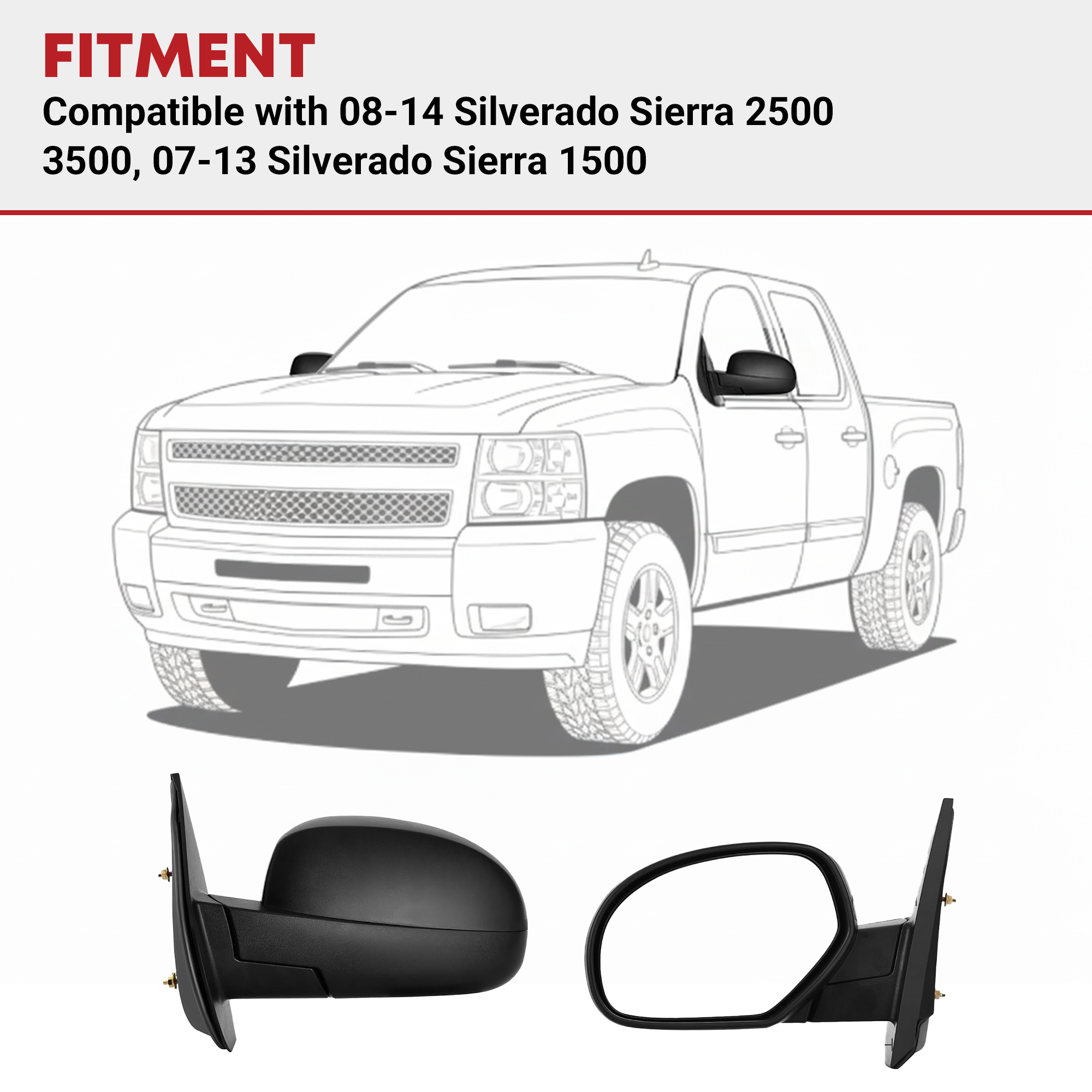Side view of YITAMOR Manual Towing Mirrors - 2007-2014 Silverado/Sierra 1500-3500 | Left Driver Side, Black