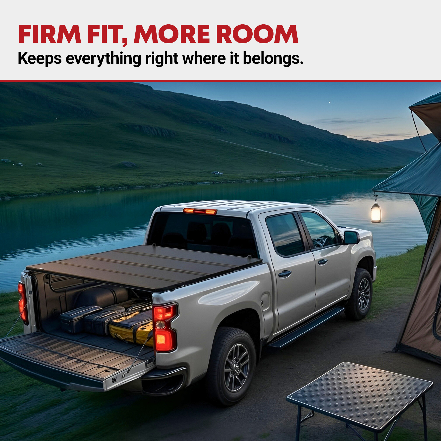 Side view of YITAMOTOR Low-Profile Hard Quad-Fold Tonneau Cover for 2019-2026 Ram 1500 New Body Style 5.7 ft Bed (No Rambox) | Truck Bed Cover