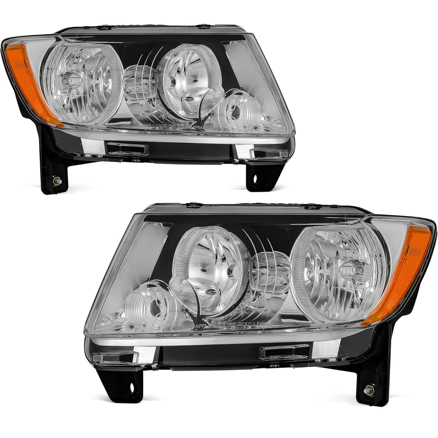 YITAMOTOR Headlights Assembly Pair for 2011 2012 2013 Jeep Grand Cherokee | Chrome Housing, Amber Reflector