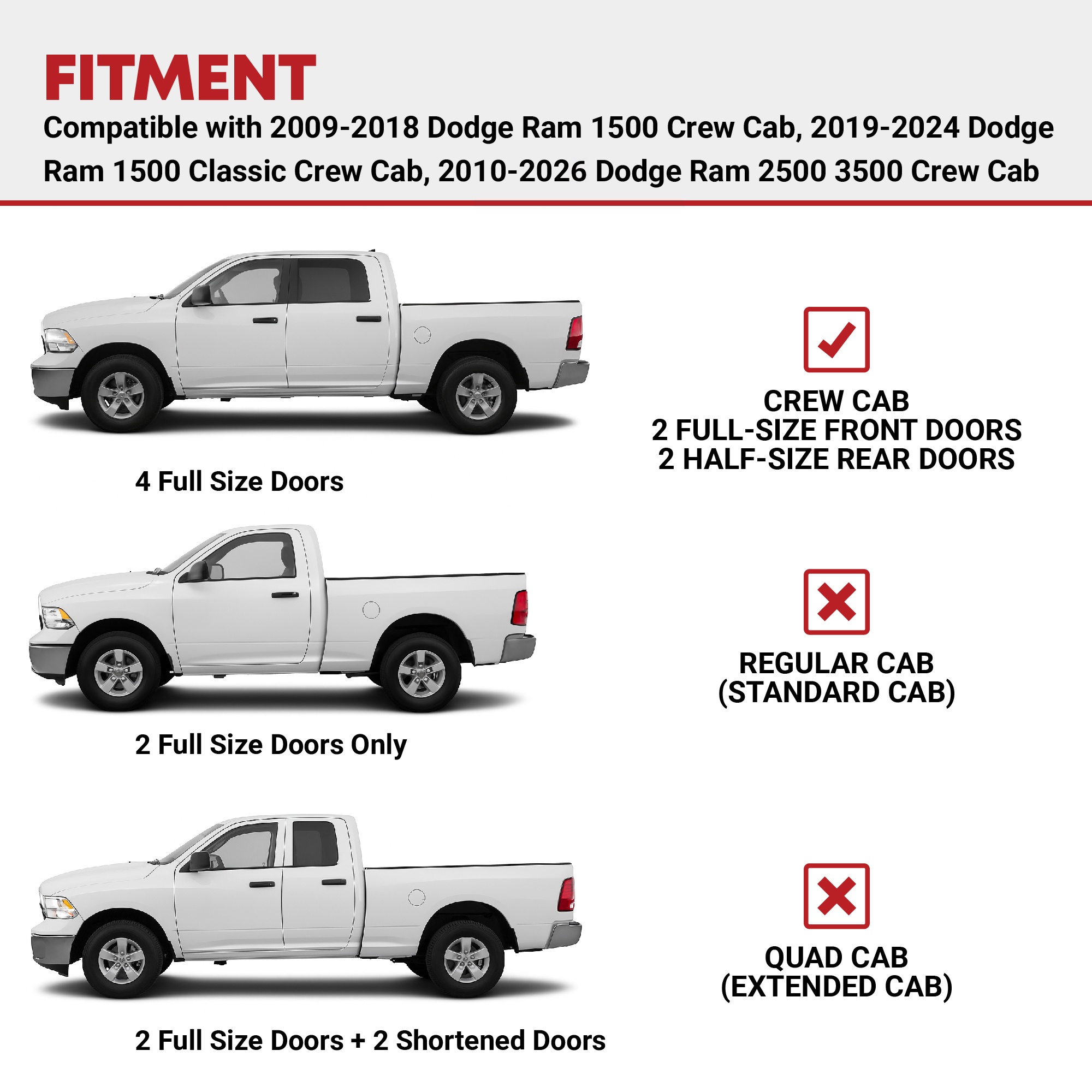 Side view of YITAMOTOR Drop Running Boards Compatible with 2009-2024 Ram 1500 & 2010-2026 Ram 2500/3500 Crew Cab | Textured Black