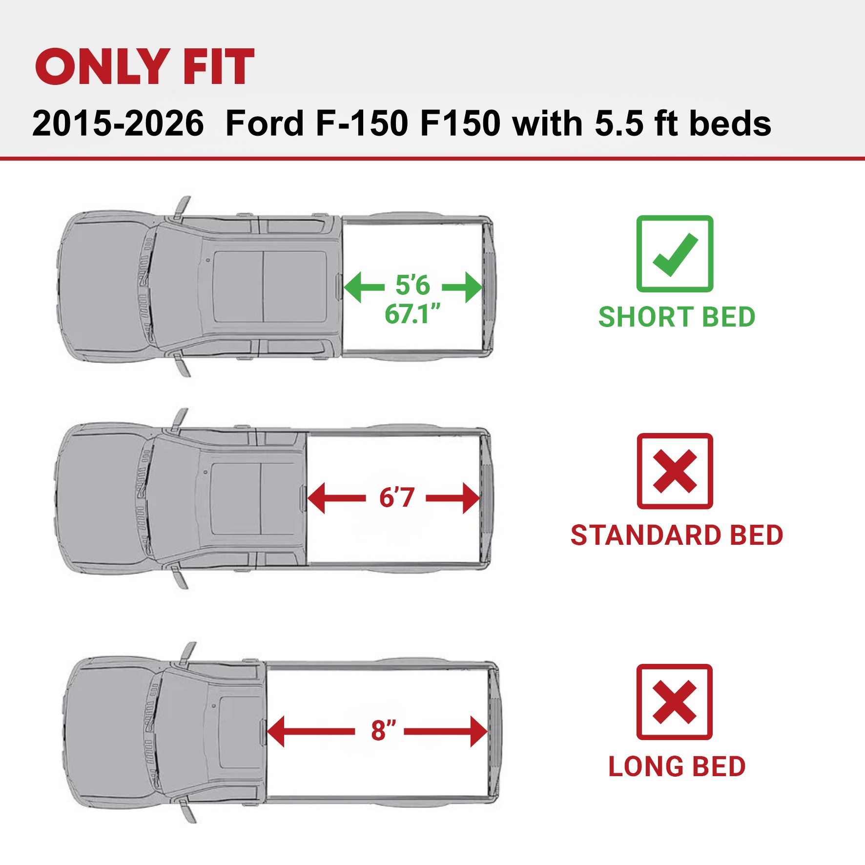 Side view of YITAMOTOR Low-Profile Hard Quad-Fold Tonneau Cover for 2015-2026 Ford F-150 5.5 ft Bed | Truck Bed Cover