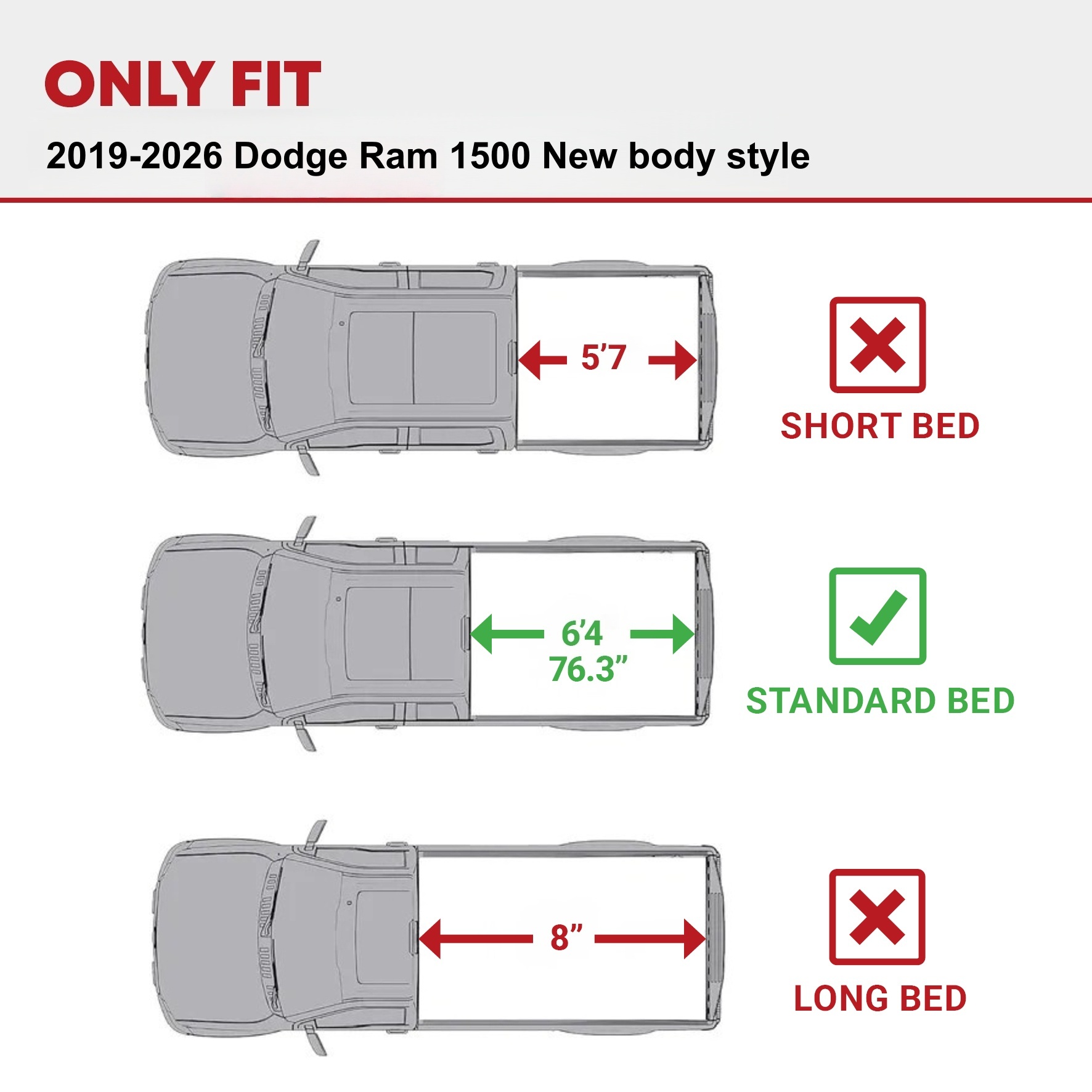 Side view of YITAMOTOR Low-Profile Hard Quad-Fold Tonneau Cover for 2019-2026 Ram 1500 New Body Style 6.4 ft Bed (No Rambox) | Truck Bed Cover
