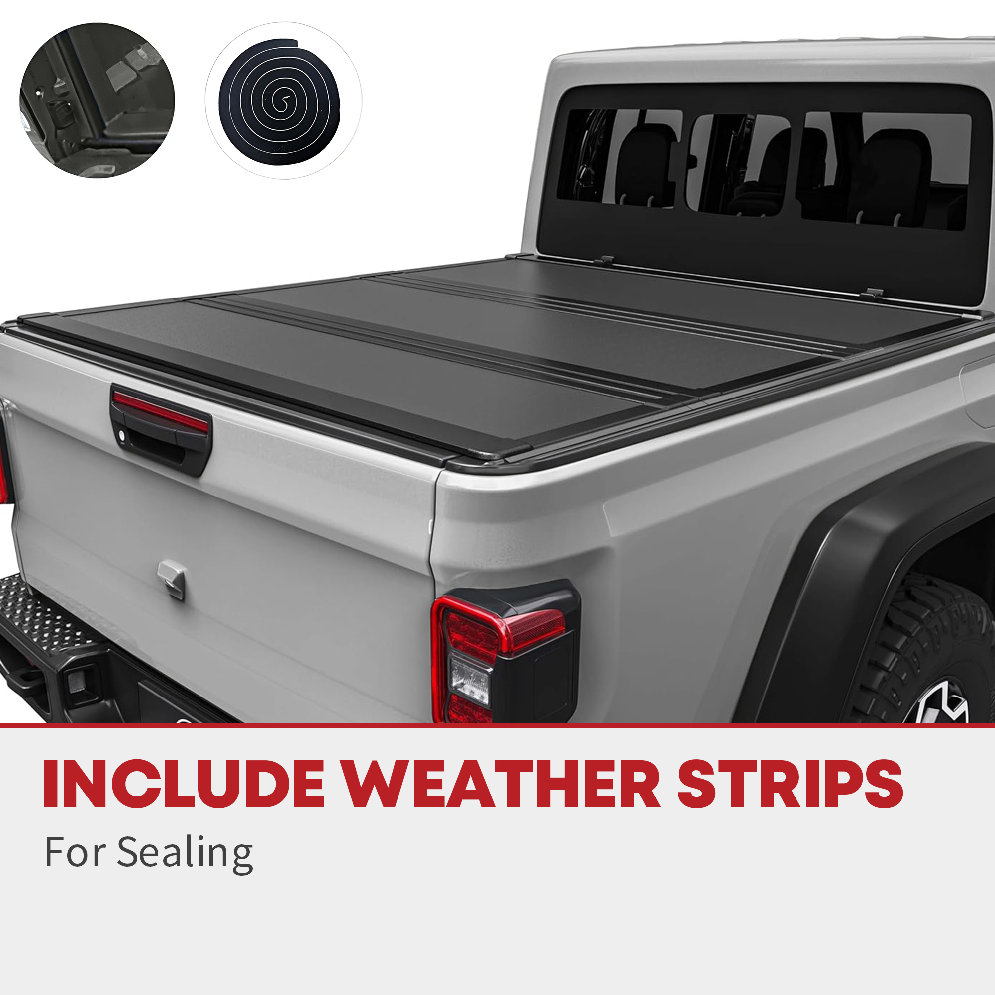 Side view of YITAMOTOR Low-Profile Hard Tri-Fold Tonneau Cover for 2020-2026 Jeep Gladiator JT 5ft Bed w/ Trail Rail System