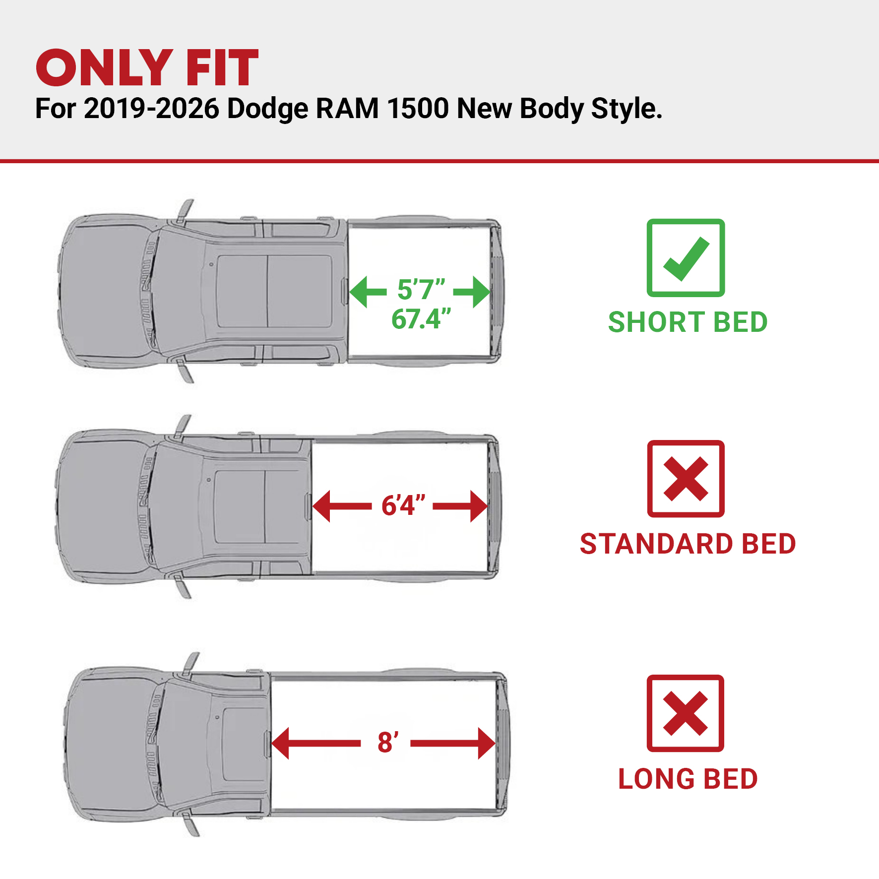 Side view of YITAMOTOR Low-Profile Hard Tri-Fold Tonneau Cover for 2019-2026 Ram 1500 New Body 5.7ft Bed (Excl. Rambox)