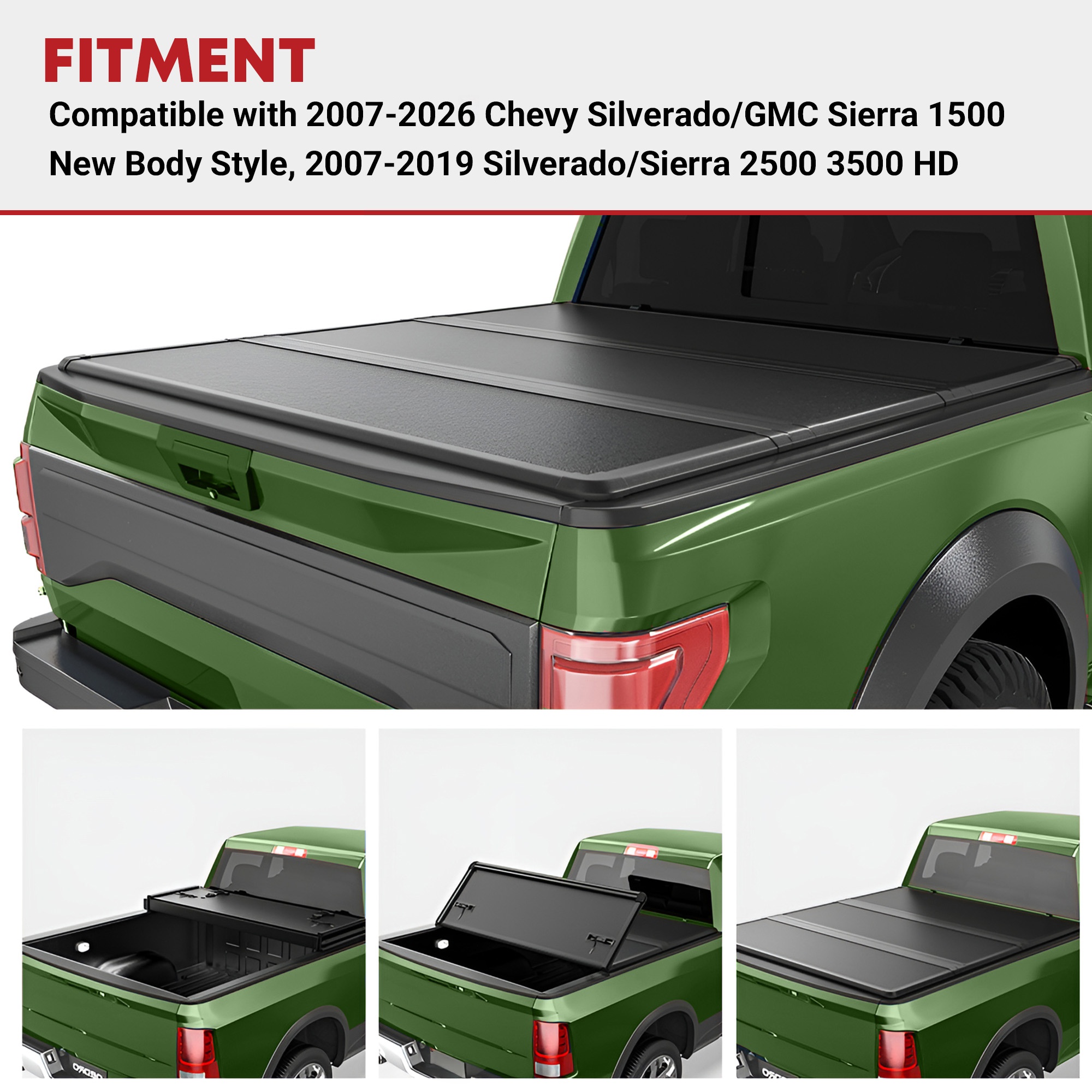Side view of Hard Tri-fold Tonneau Cover for Silverado/Sierra 1500–3500 | 6.6ft Bed | YITAMOTOR