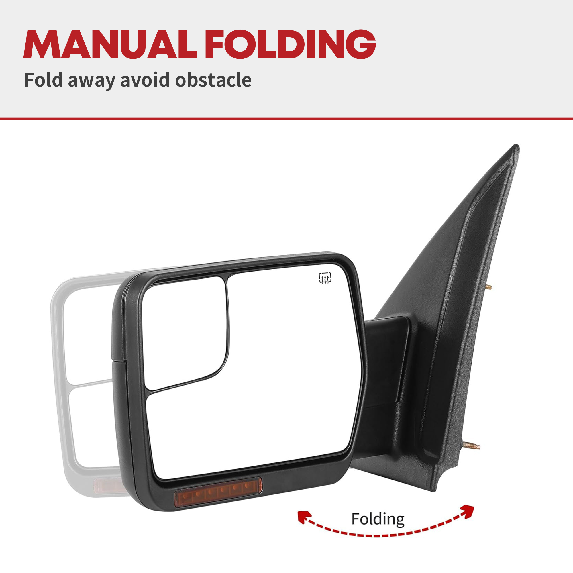 Side view of YITAMOTOR Power Heated Towing Mirrors for Ford F150 | Dual LED Signal & Puddle Light