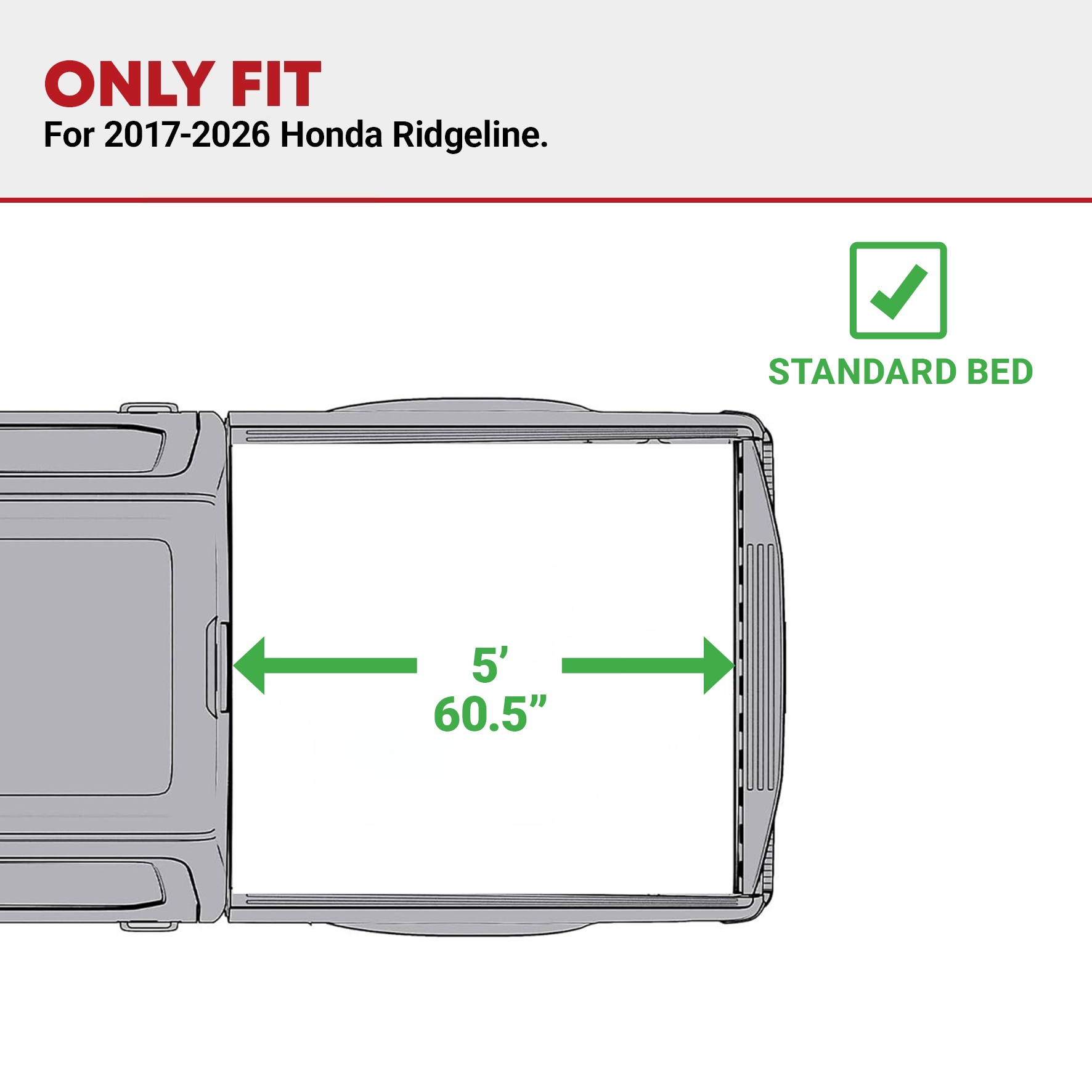Side view of Hard Tri-fold Tonneau Cover for Honda Ridgeline 2017–2026 | YITAMOTOR 5ft Bed