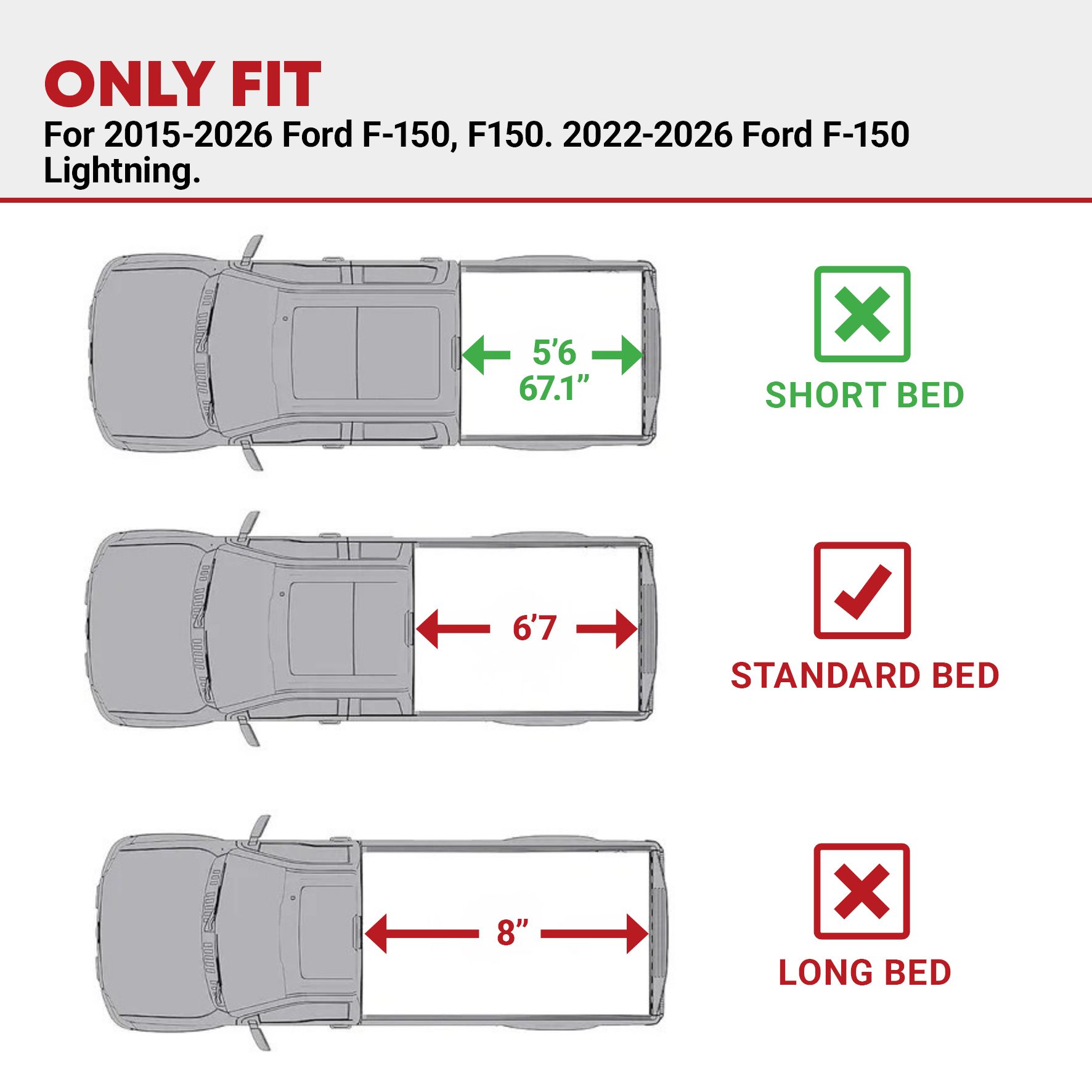 Side view of YITAMOTOR Low-Profile 5.5FT Hard Tri-Fold Tonneau Cover for 2015-2026 Ford F-150 Truck | Aluminum