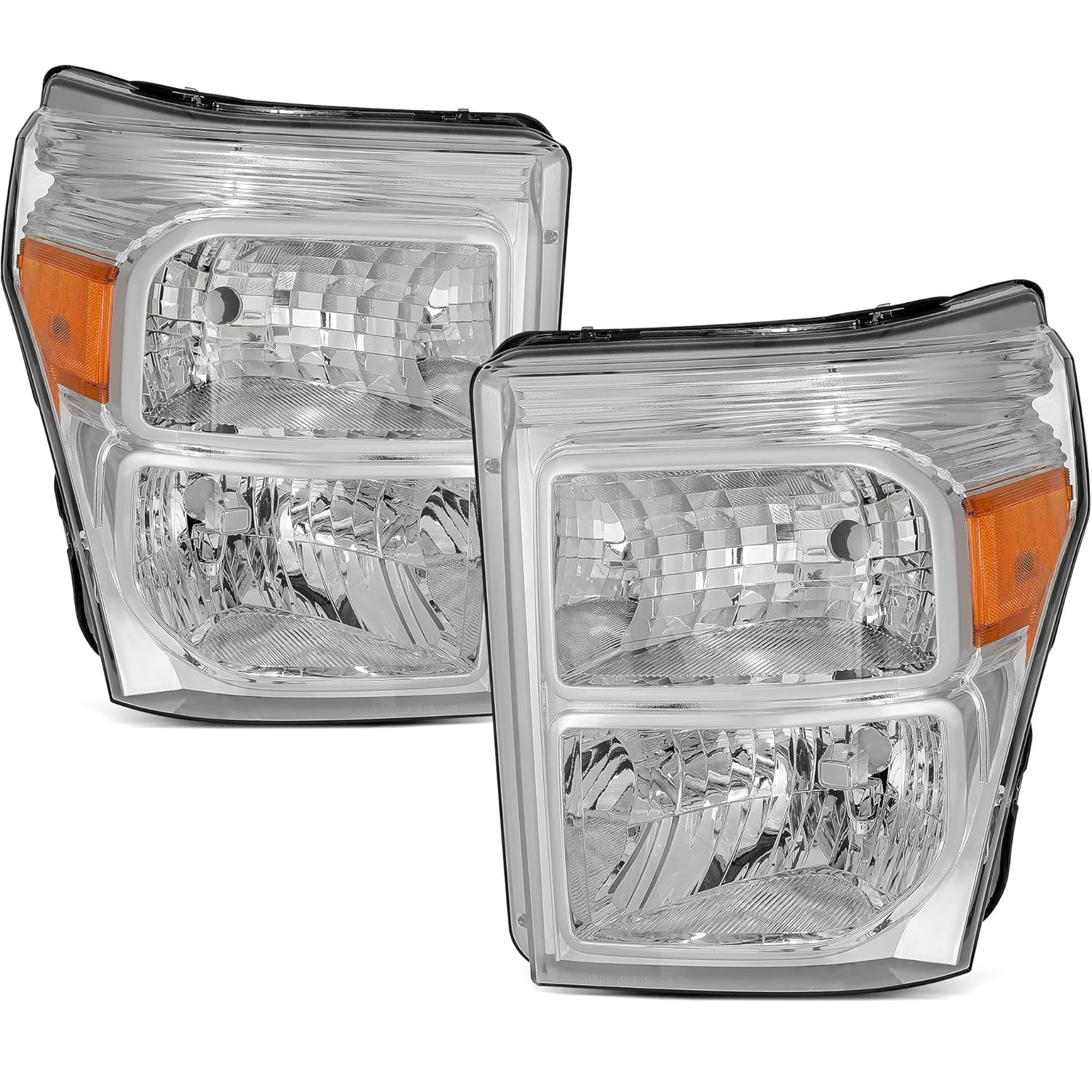 YITAMOTOR Headlights Assembly for 2011-2016 Ford F-250 F-350 F-450 F-550 Super Duty | Chrome, Amber Reflector