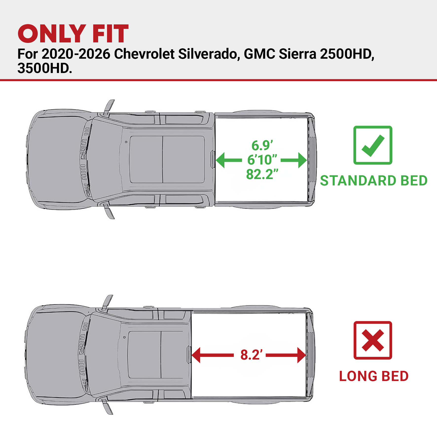 Side view of YITAMOTOR Low-Profile Hard Tri-Fold Tonneau Cover for 2020-2026 Chevy Silverado 2500HD 3500HD & GMC Sierra HD | 6.9ft Bed