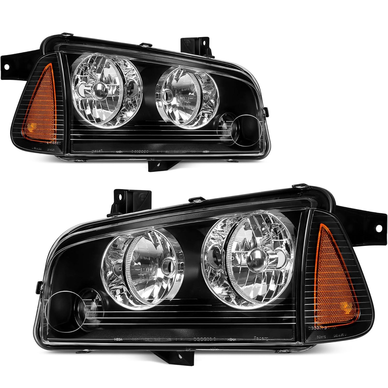 YITAMOTOR Headlight Assembly for 2006-2010 Dodge Charger | Black Housing, Amber Reflector, with Corner Signal Lights