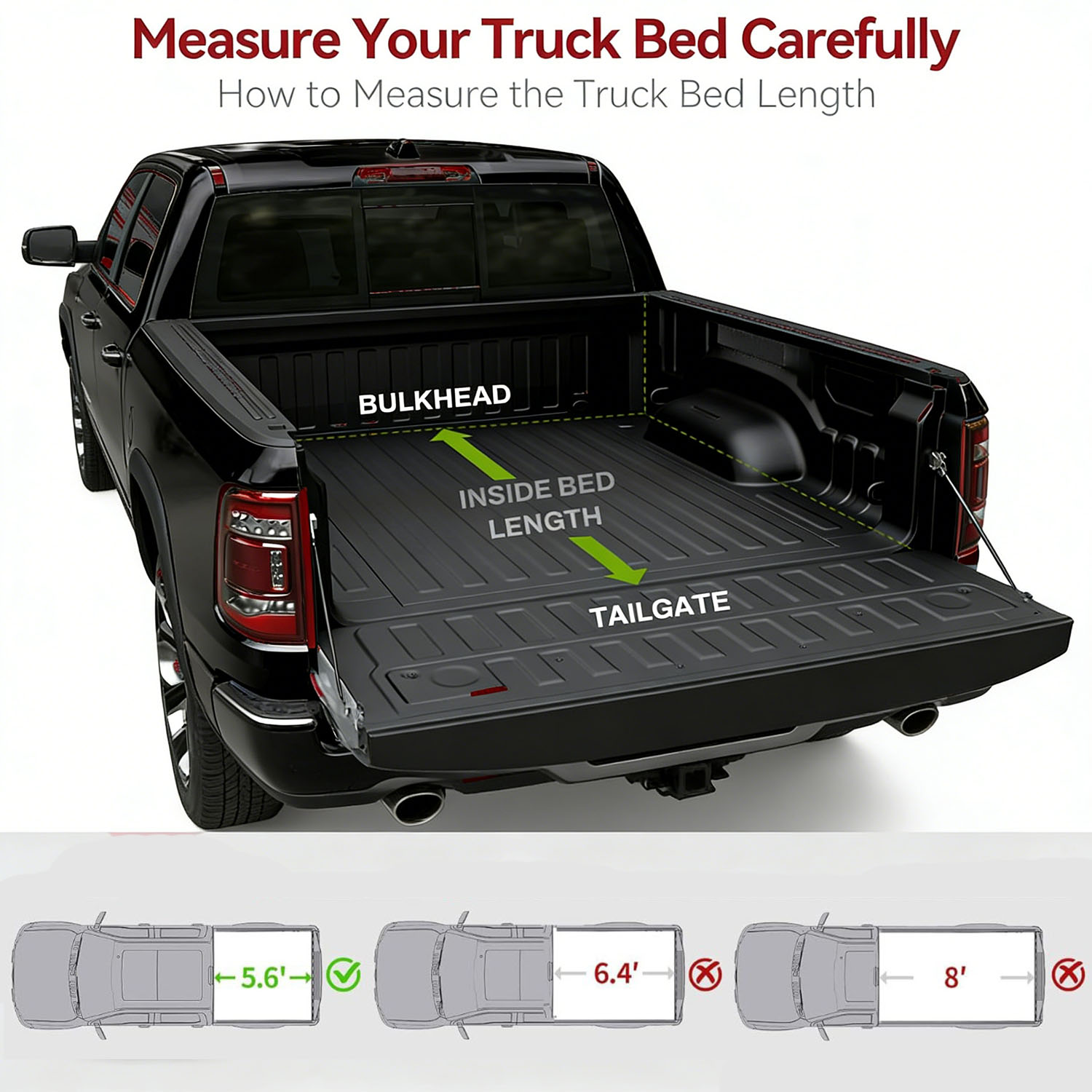 Side view of OEDRO Low-Profile Hard Quad-Fold Tonneau Cover Compatible with 2019-2026 Dodge Ram 1500 New Body 5.7ft Bed Without Rambox, One-Handed Quick Release